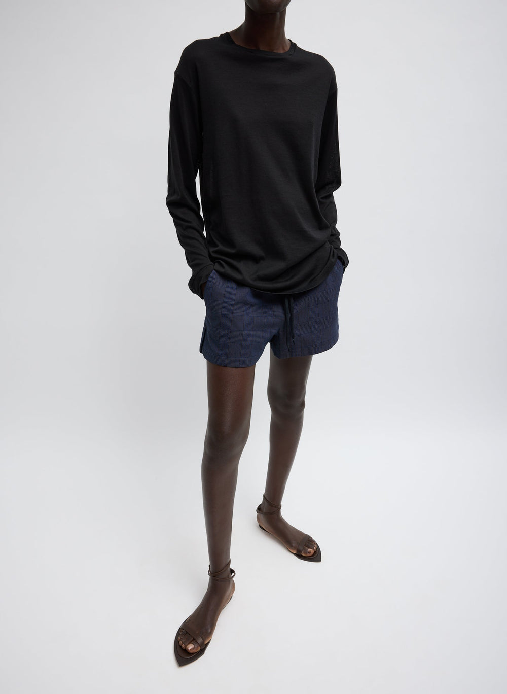 Sheer Crepe Knit Crewneck Unisex Long Sleeve T-Shirt | Tibi