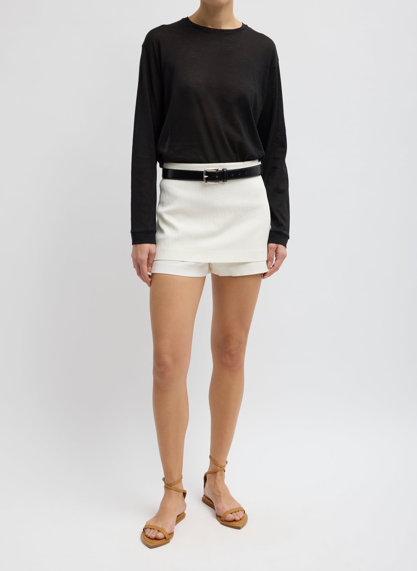 Sheer Crepe Knit Crewneck Unisex Long Sleeve T-Shirt | Tibi