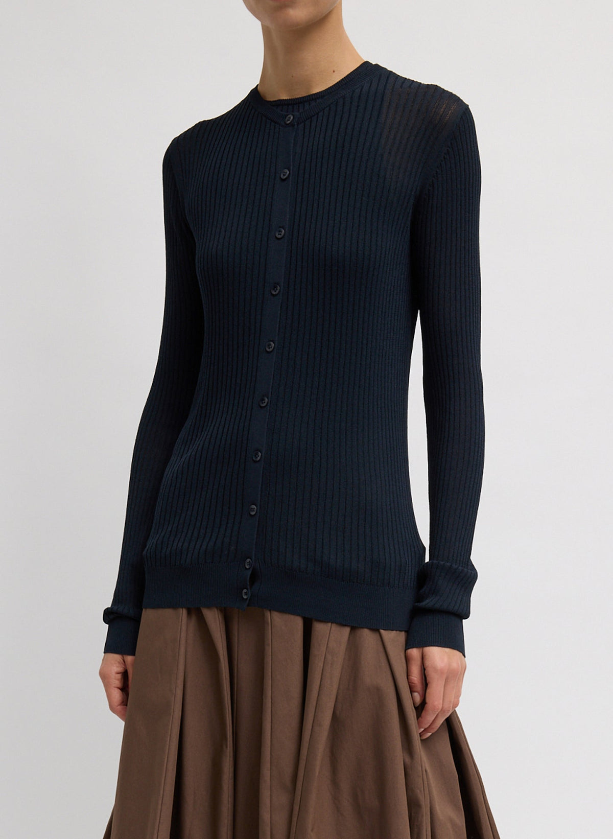 Ribbed Sweater Slim Cardigan | Tibi