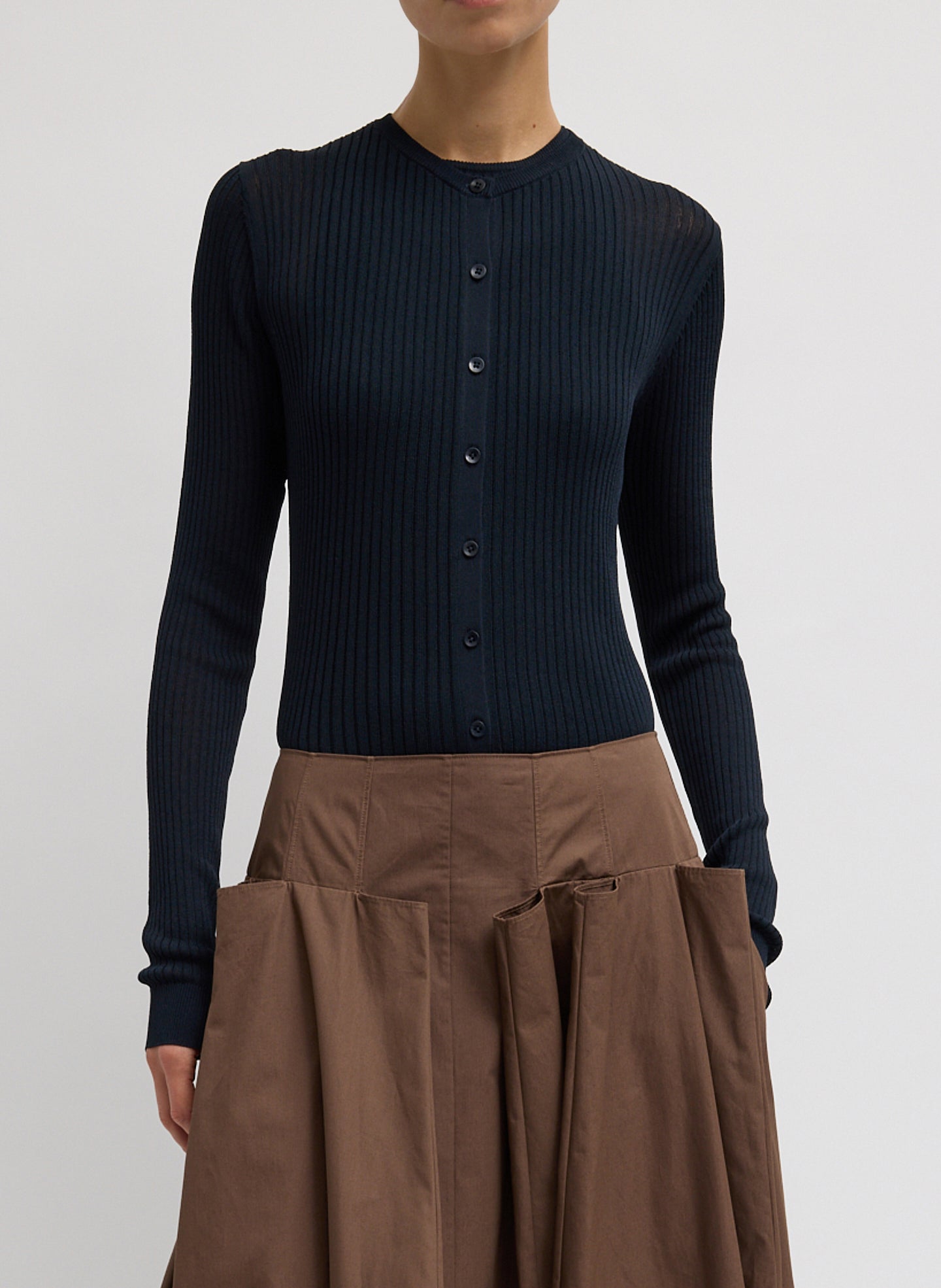 Ribbed Sweater Slim Cardigan | Tibi