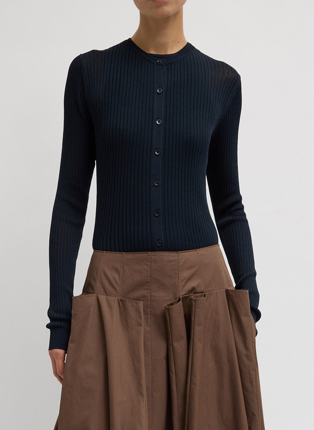 Ribbed Sweater Slim Cardigan | Tibi