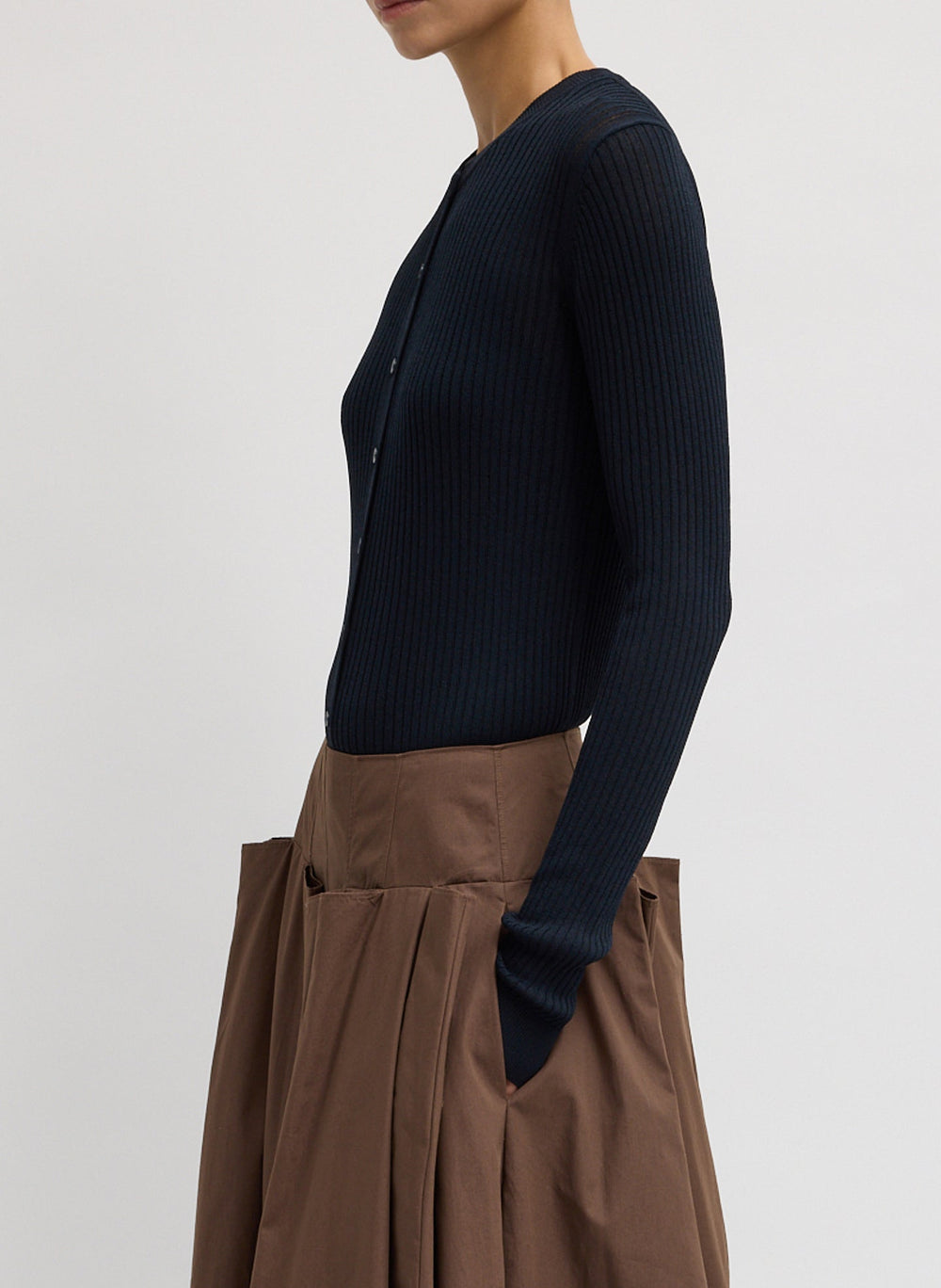 Ribbed Sweater Slim Cardigan | Tibi