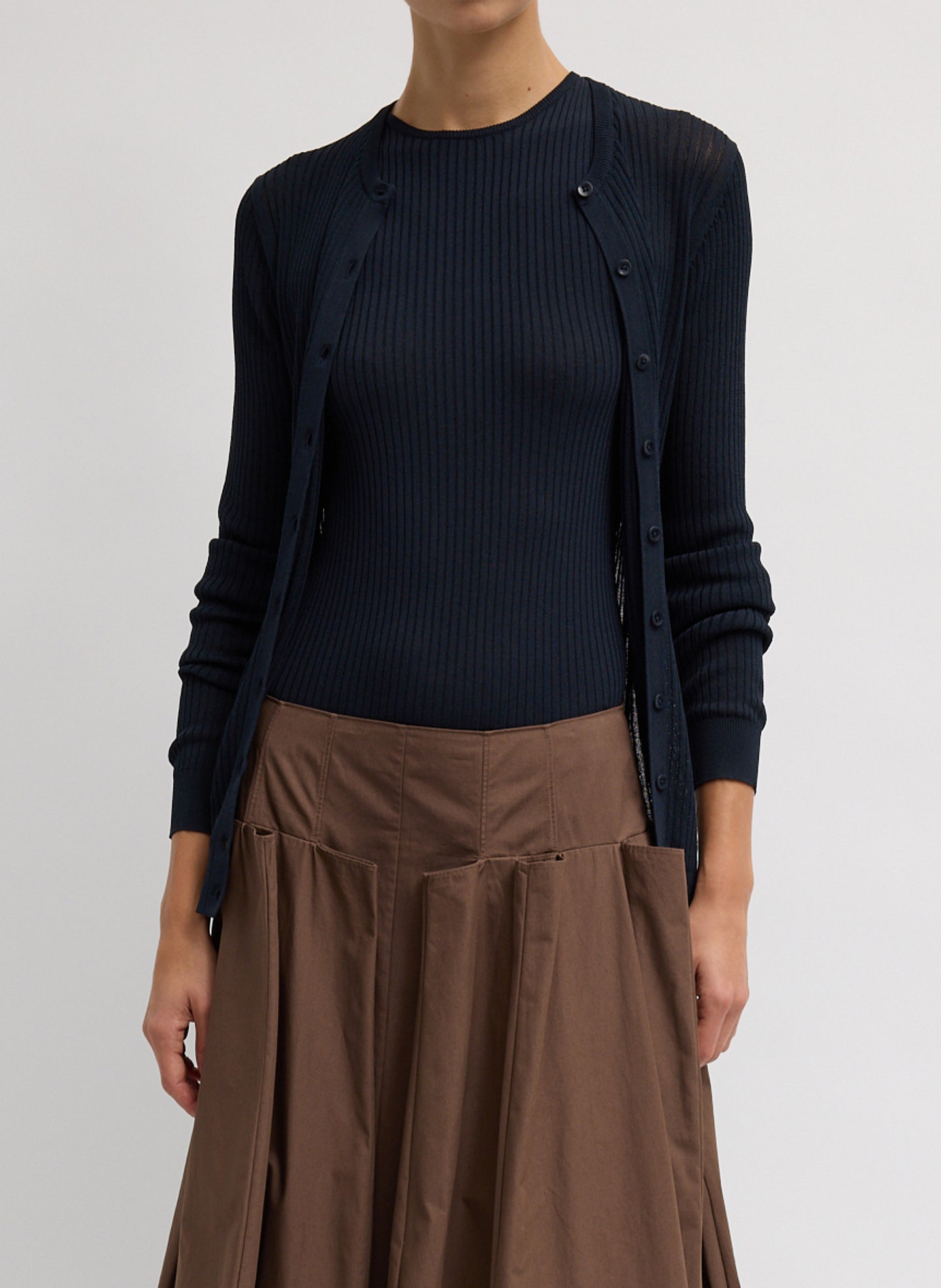 Ribbed Sweater Slim Cardigan | Tibi