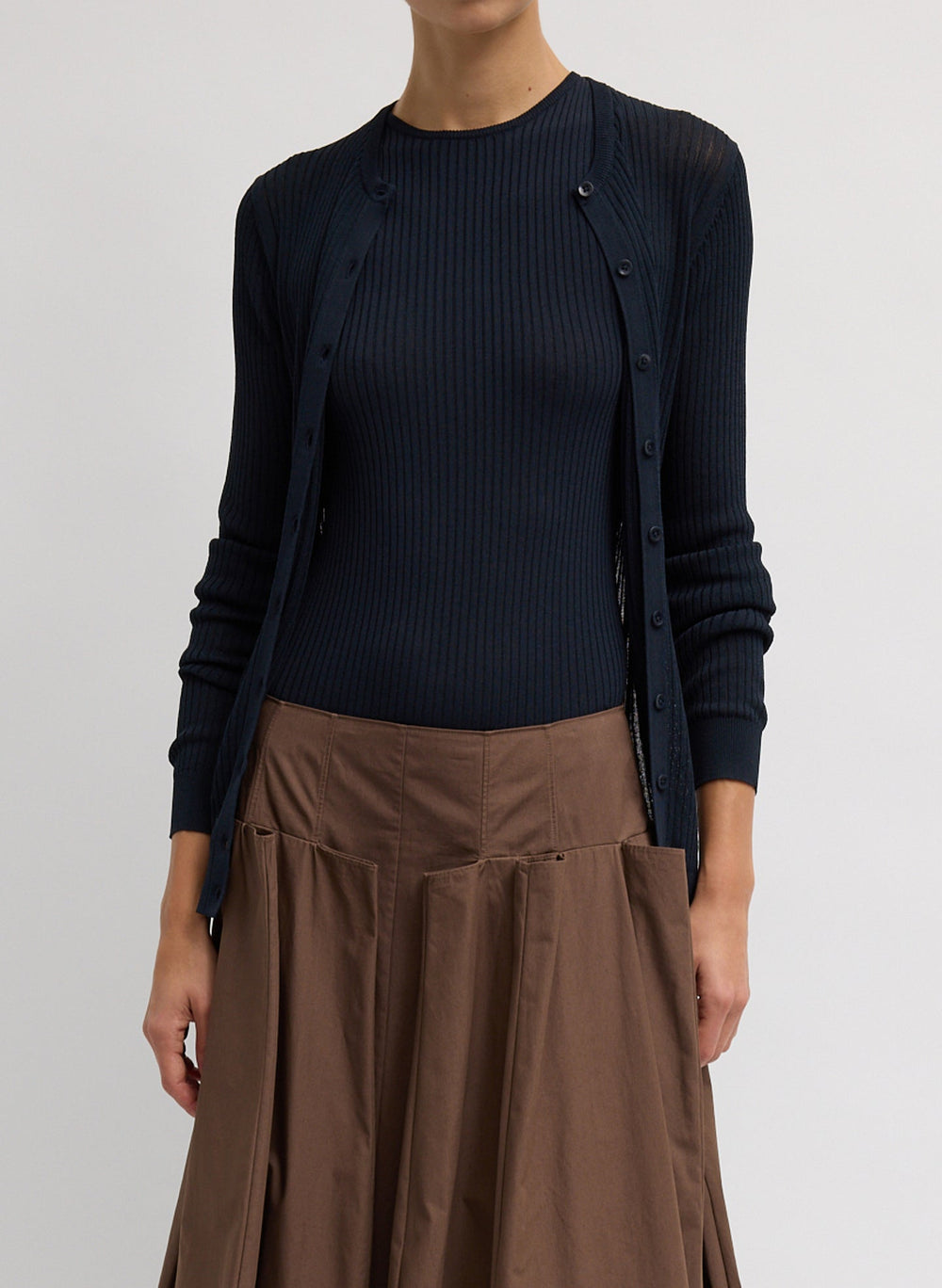 Ribbed Sweater Slim Cardigan | Tibi