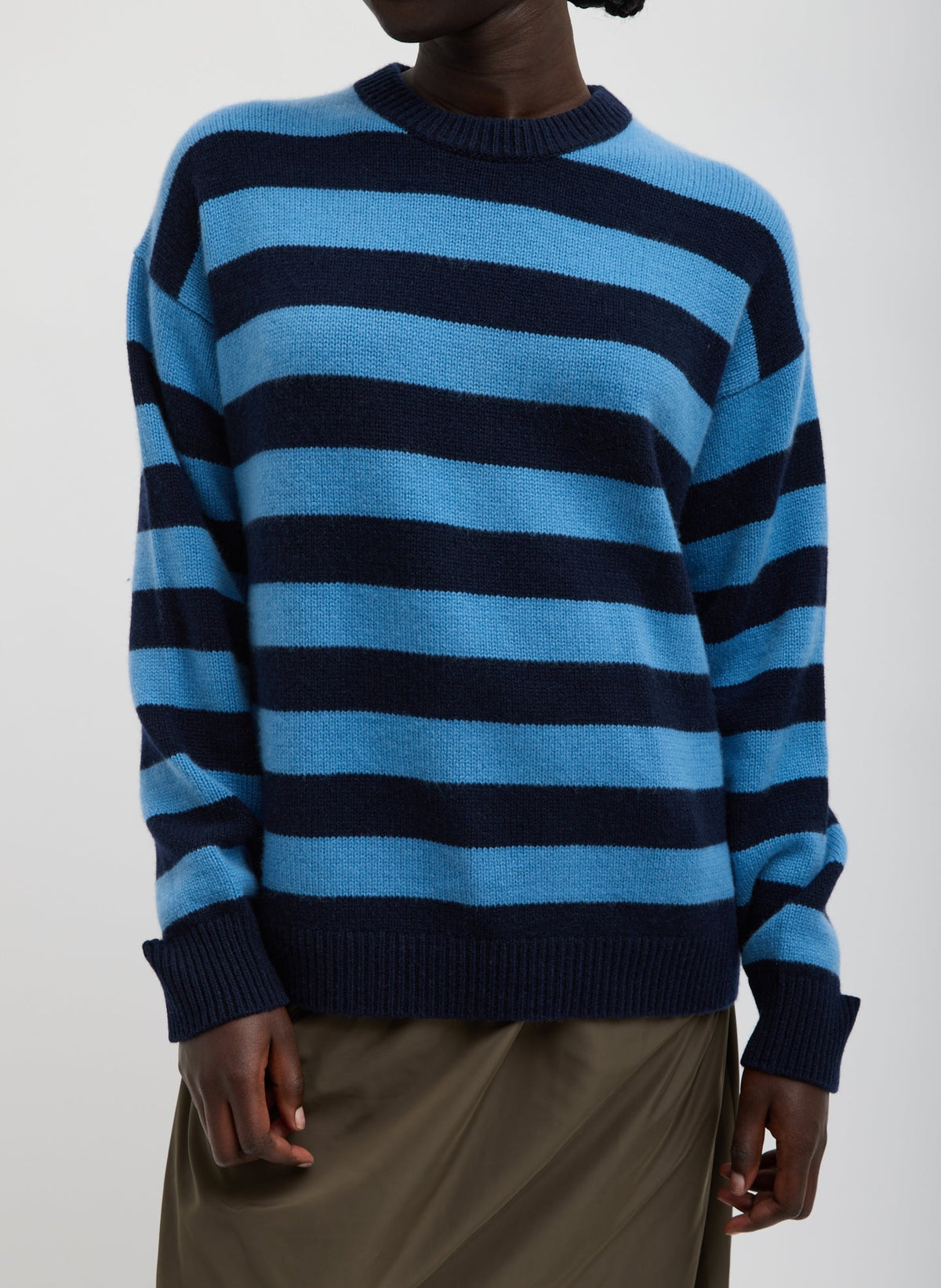 Striped Cashmere Crewneck Easy Pullover | Tibi