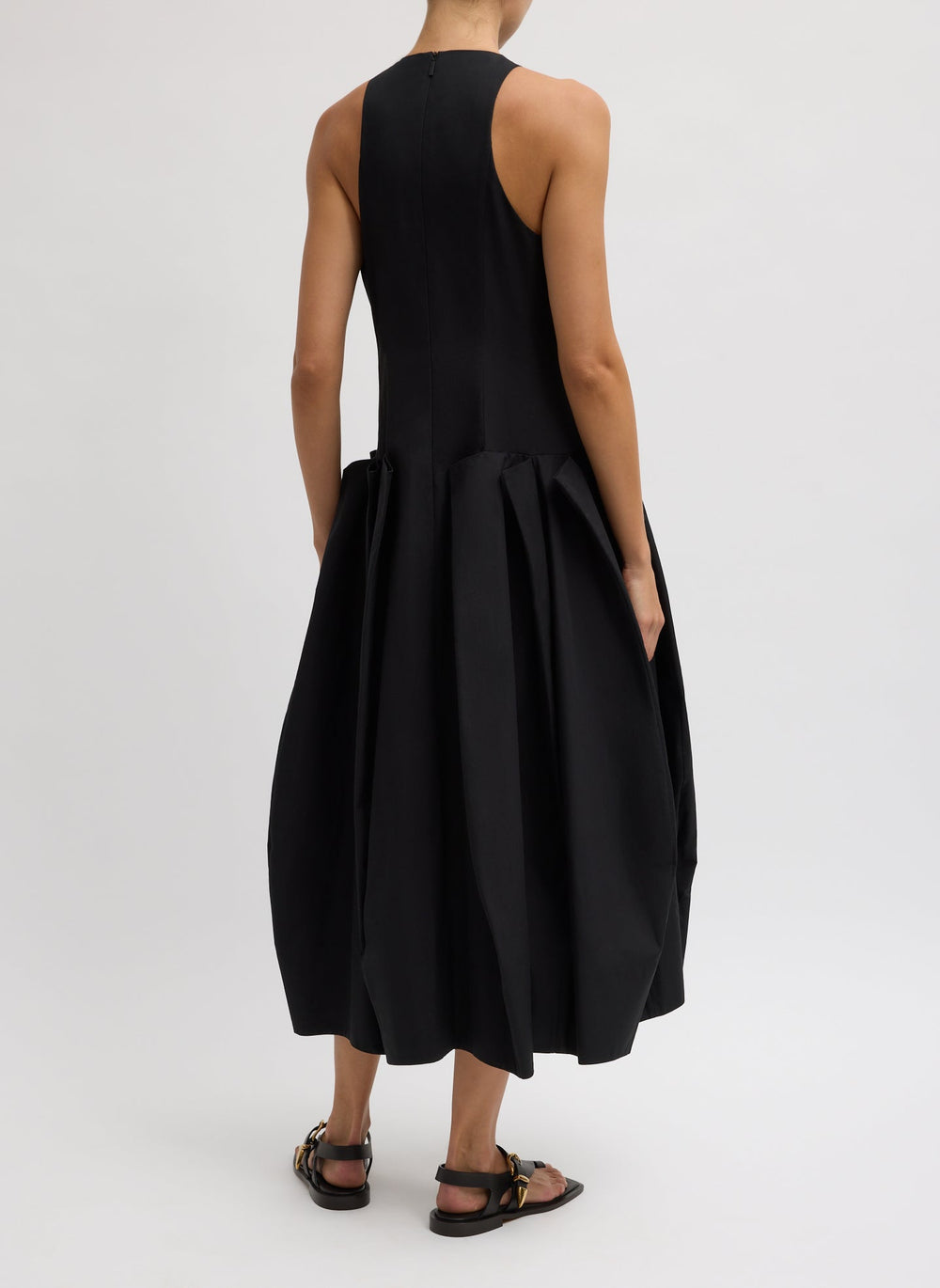 Compact Eco Poplin Pinched Pleat Dress | Tibi