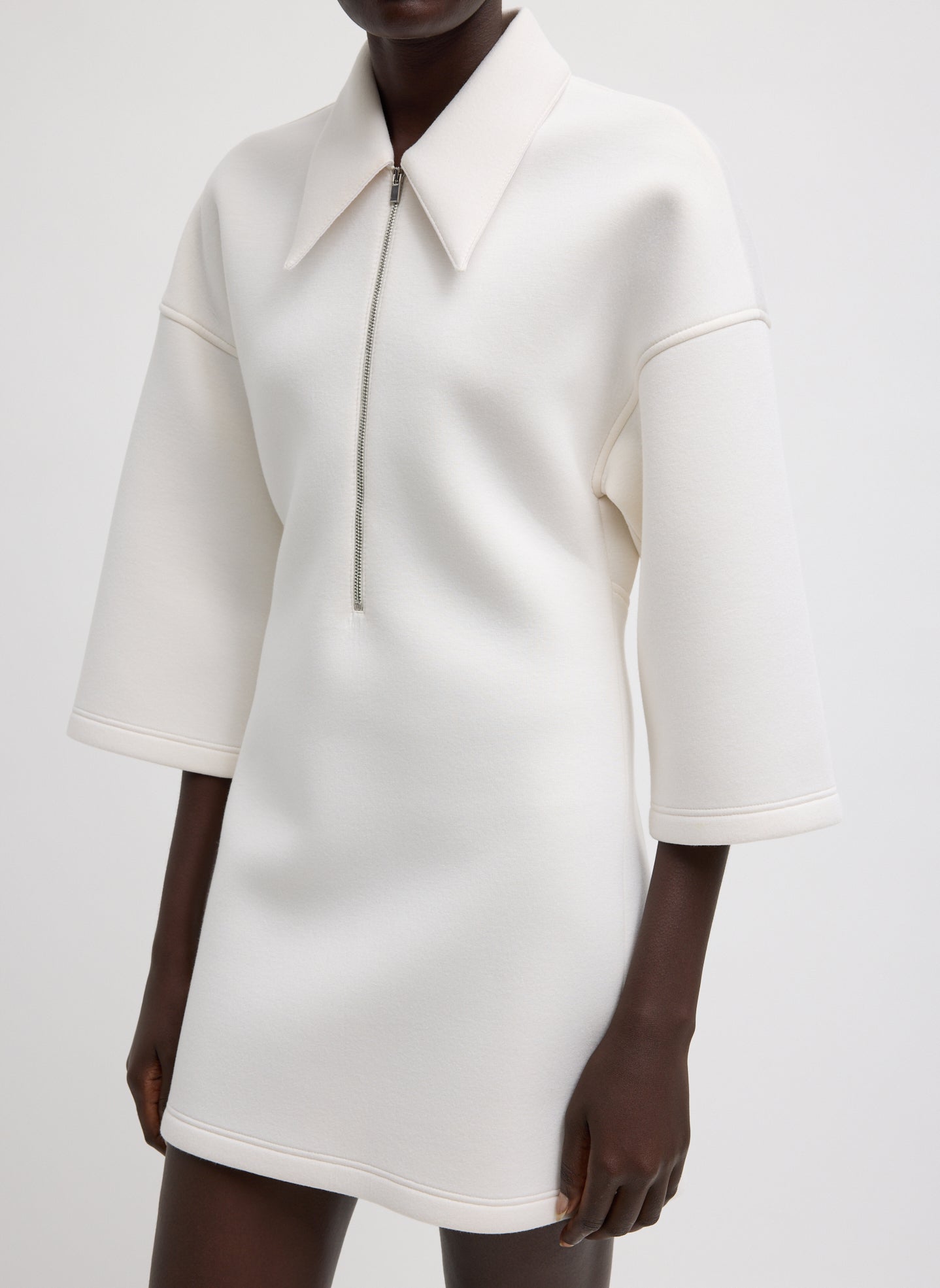 Bonded Viscose Zip Front Short Sleeve Slim Tunic | Tibi