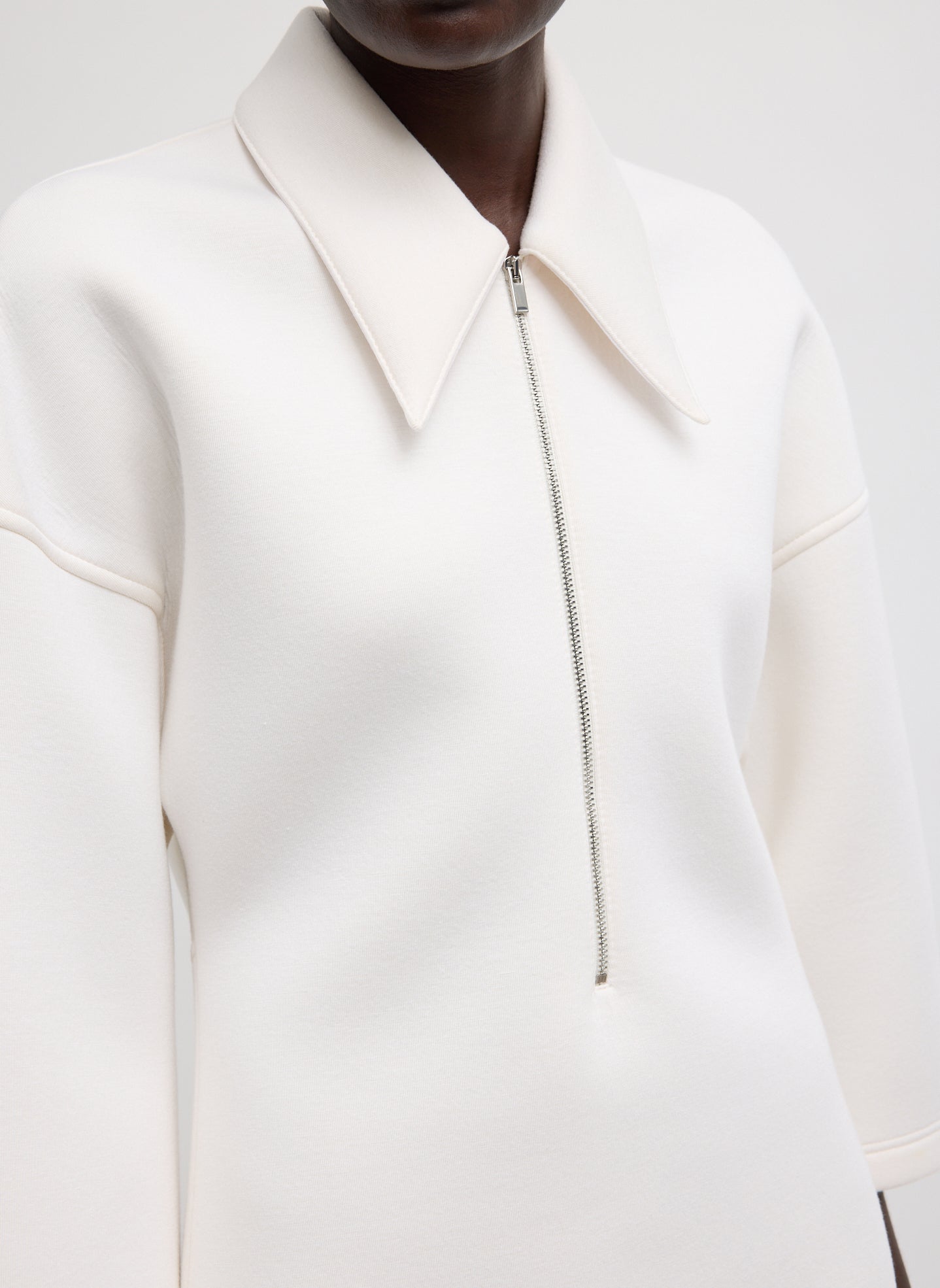 Bonded Viscose Zip Front Short Sleeve Slim Tunic | Tibi