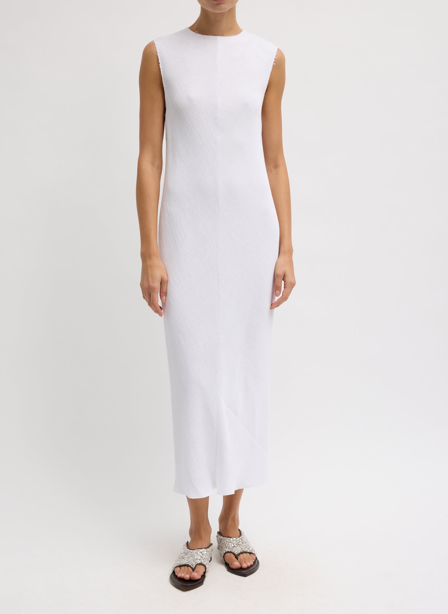 Viscose Plisse Sleeveless Bias Dress | Tibi