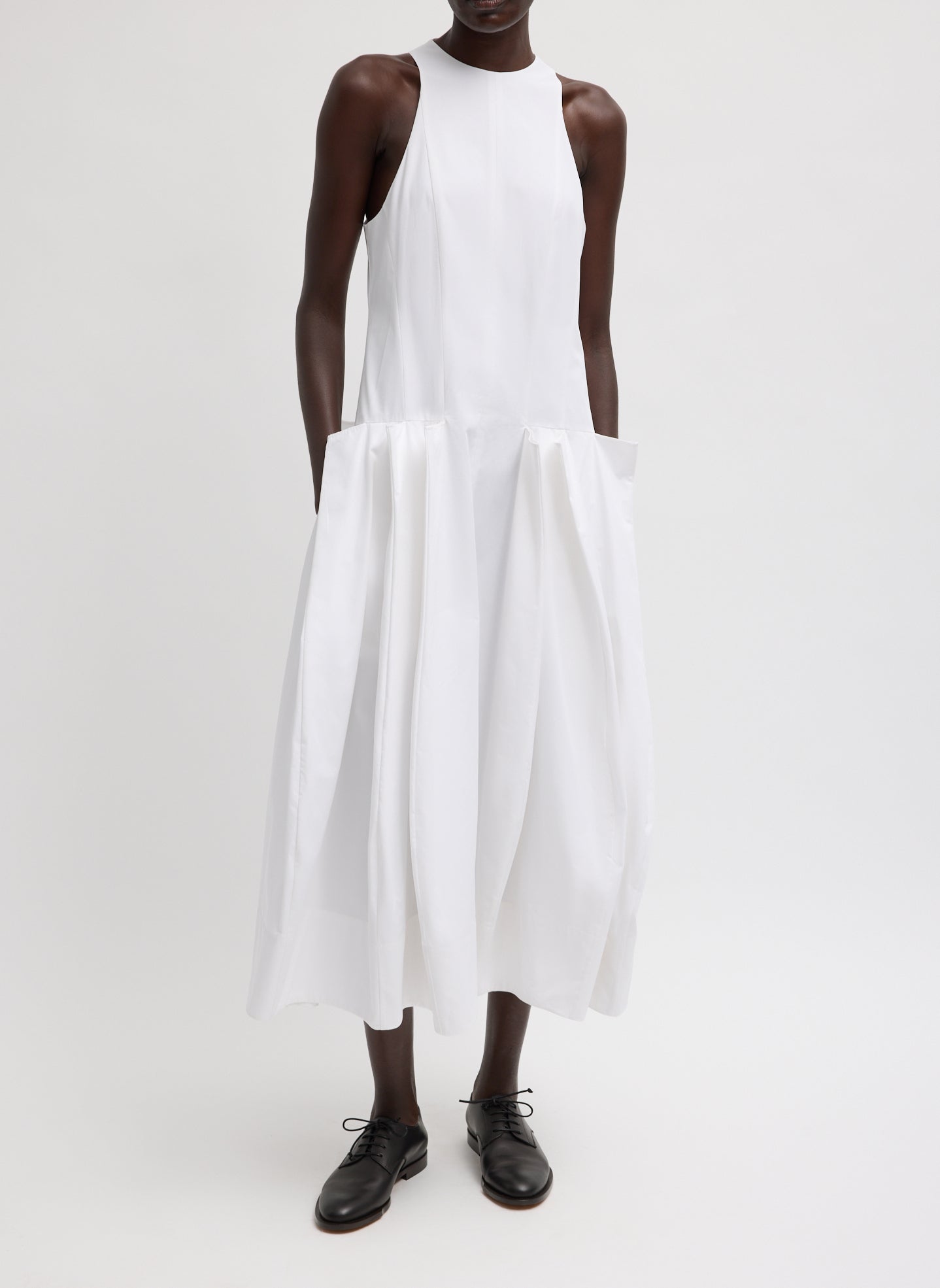 Compact Eco Poplin Pinched Pleat Dress | Tibi