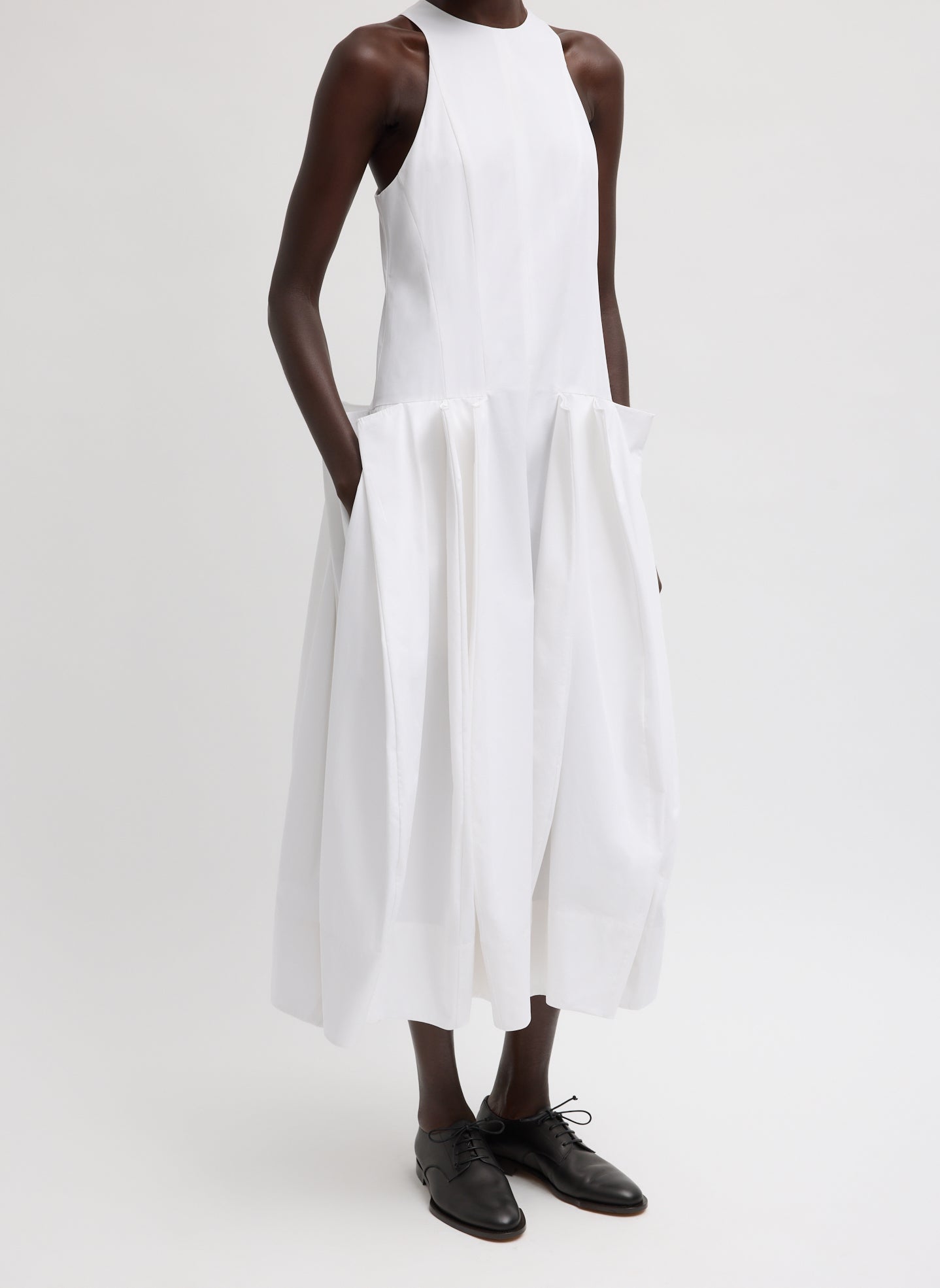 Compact Eco Poplin Pinched Pleat Dress | Tibi