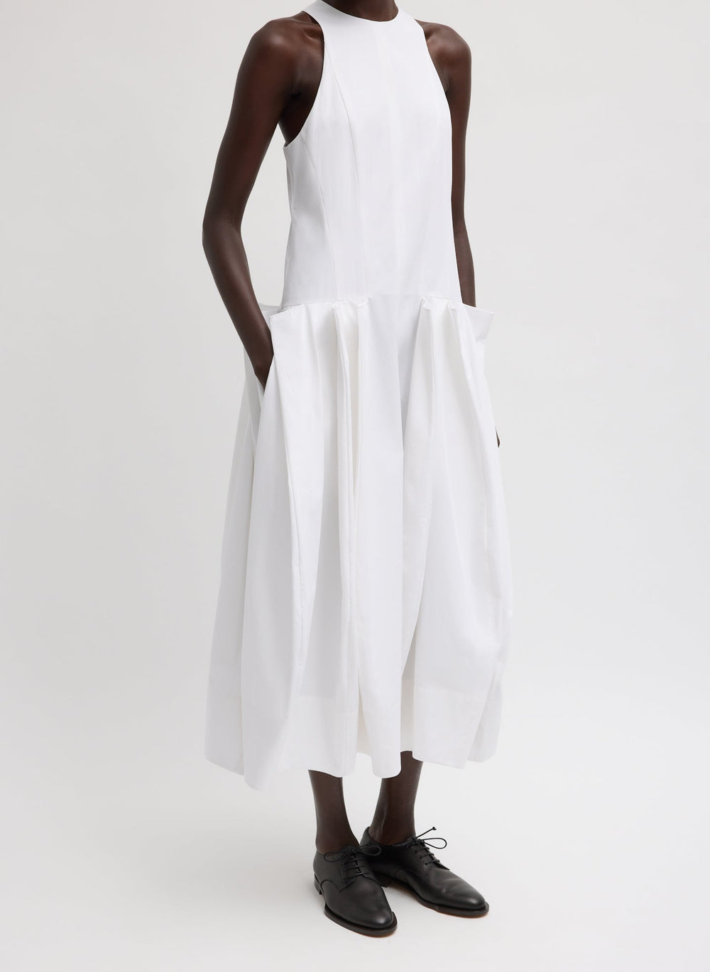 Compact Eco Poplin Pinched Pleat Dress | Tibi
