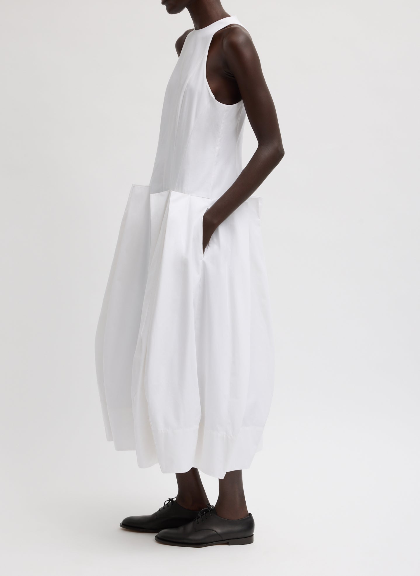 Compact Eco Poplin Pinched Pleat Dress | Tibi