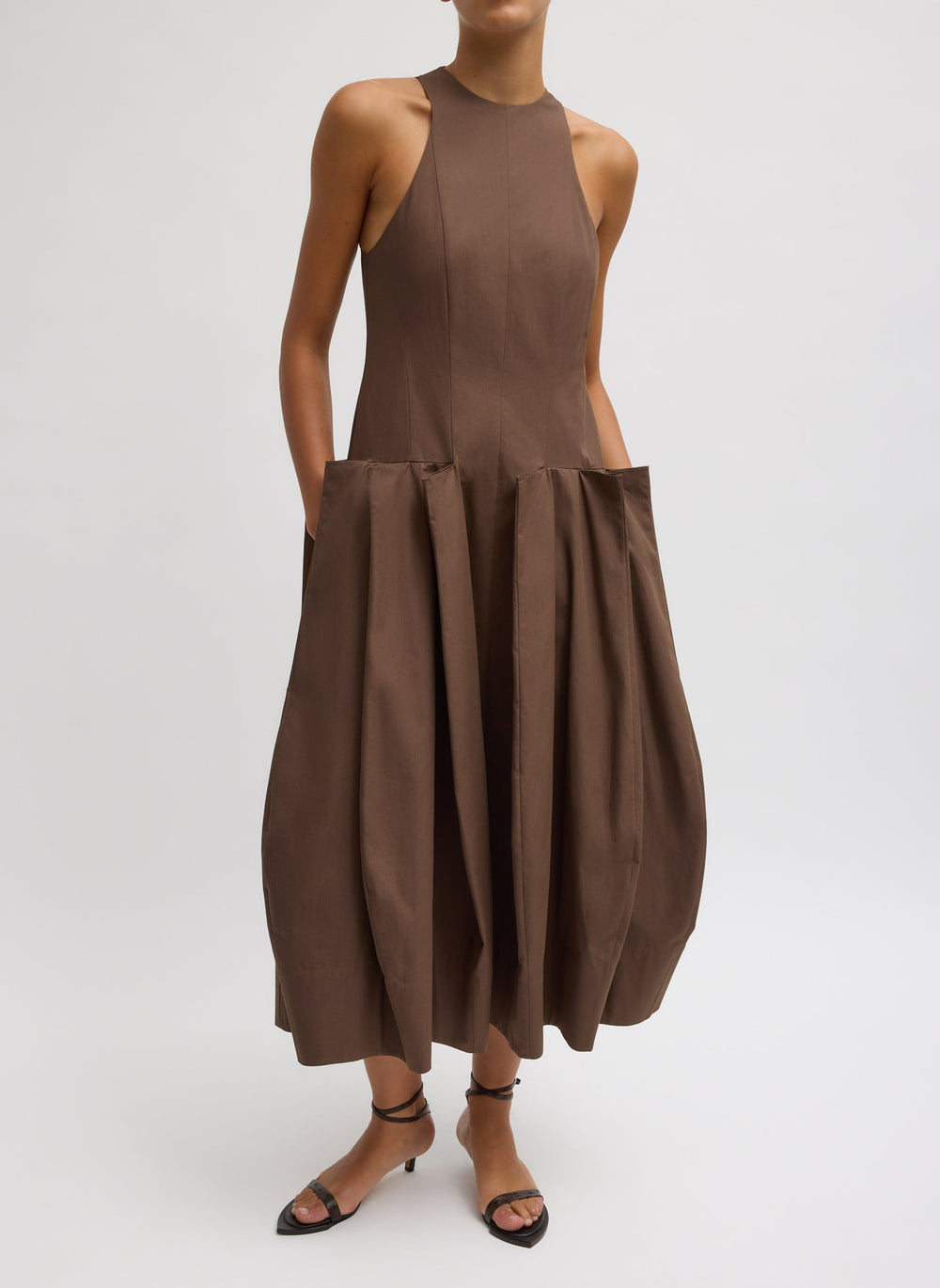 Compact Eco Poplin Pinched Pleat Dress | Tibi