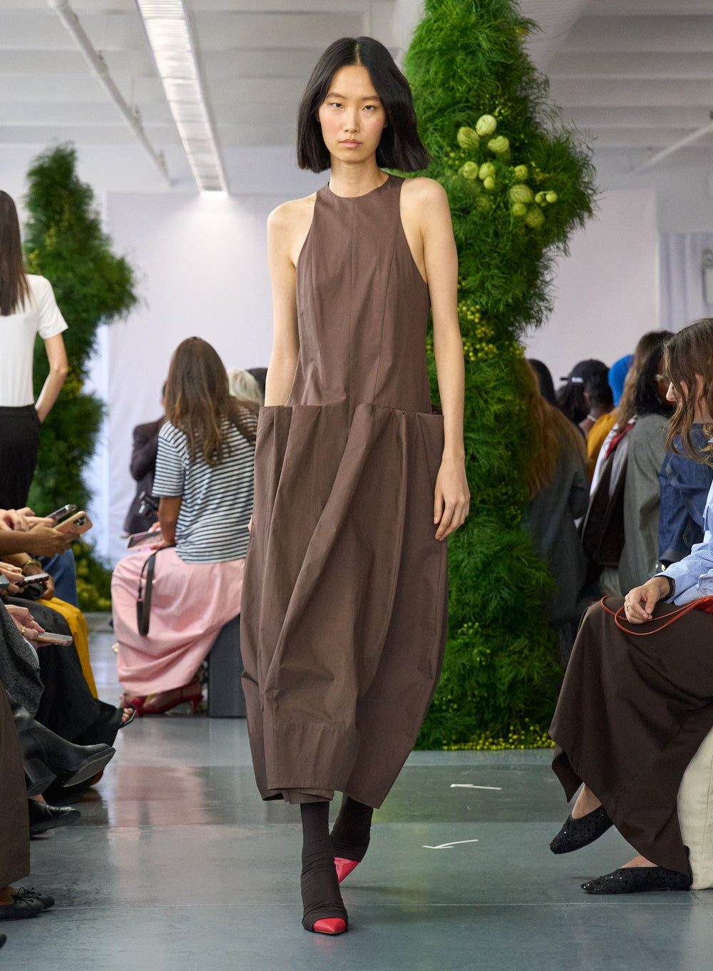 Compact Eco Poplin Pinched Pleat Dress | Tibi