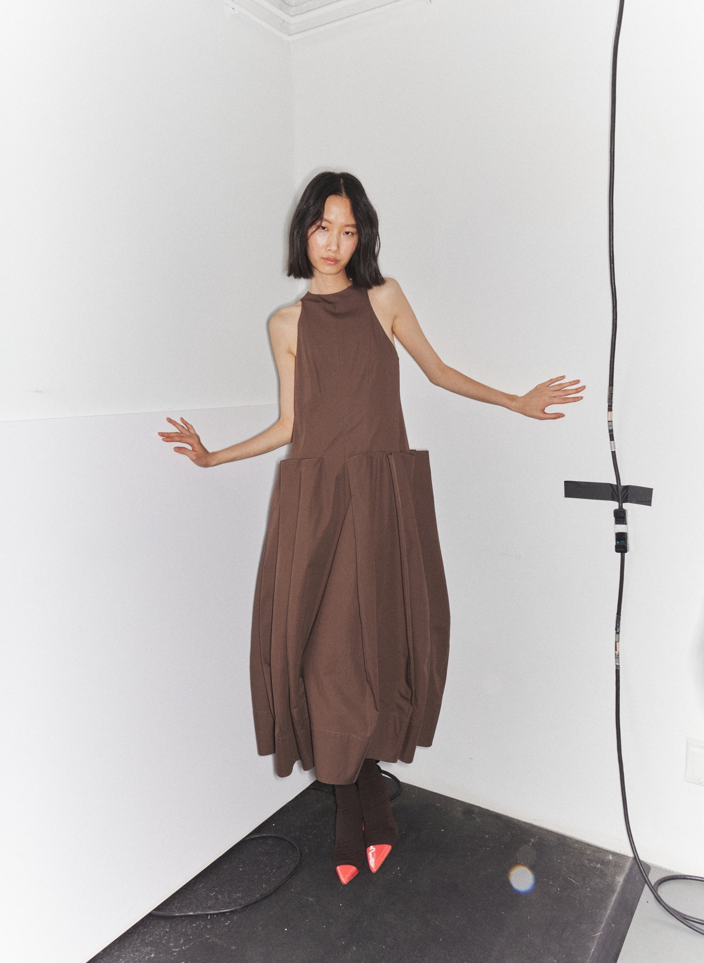 Compact Eco Poplin Pinched Pleat Dress | Tibi