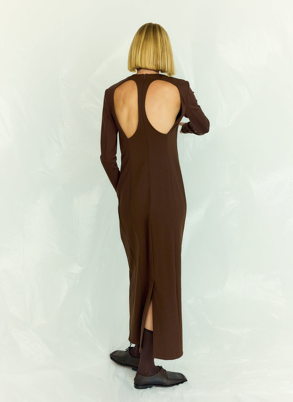 Compact Ultra Stretch Knit Dress With Cut Out Back | Tibi
