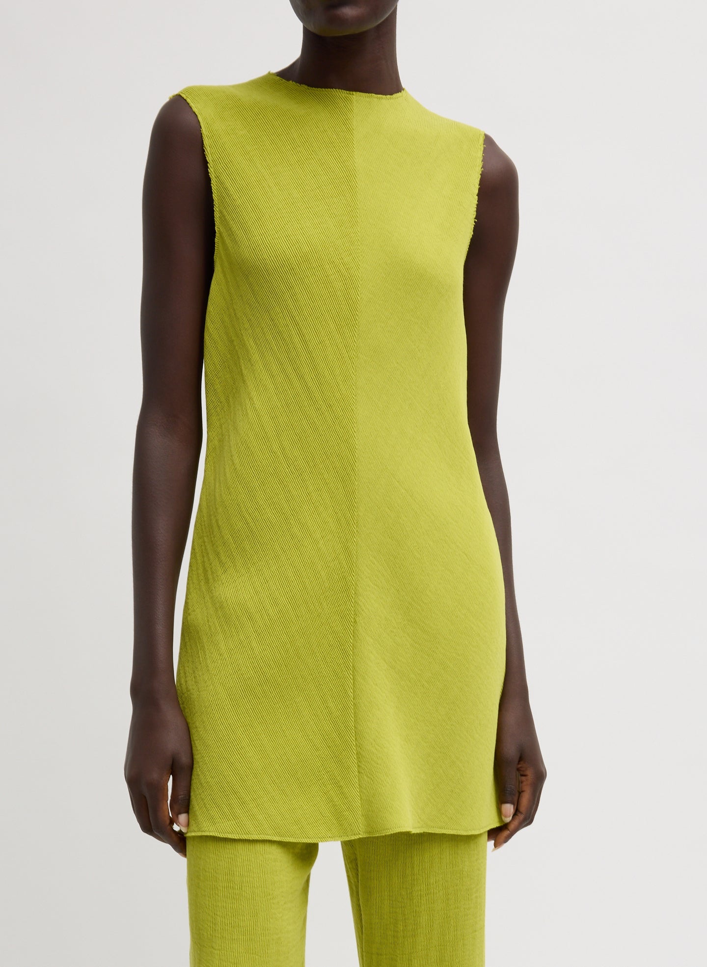 Viscose Plisse Sleeveless Bias Short Tunic Dress | Tibi