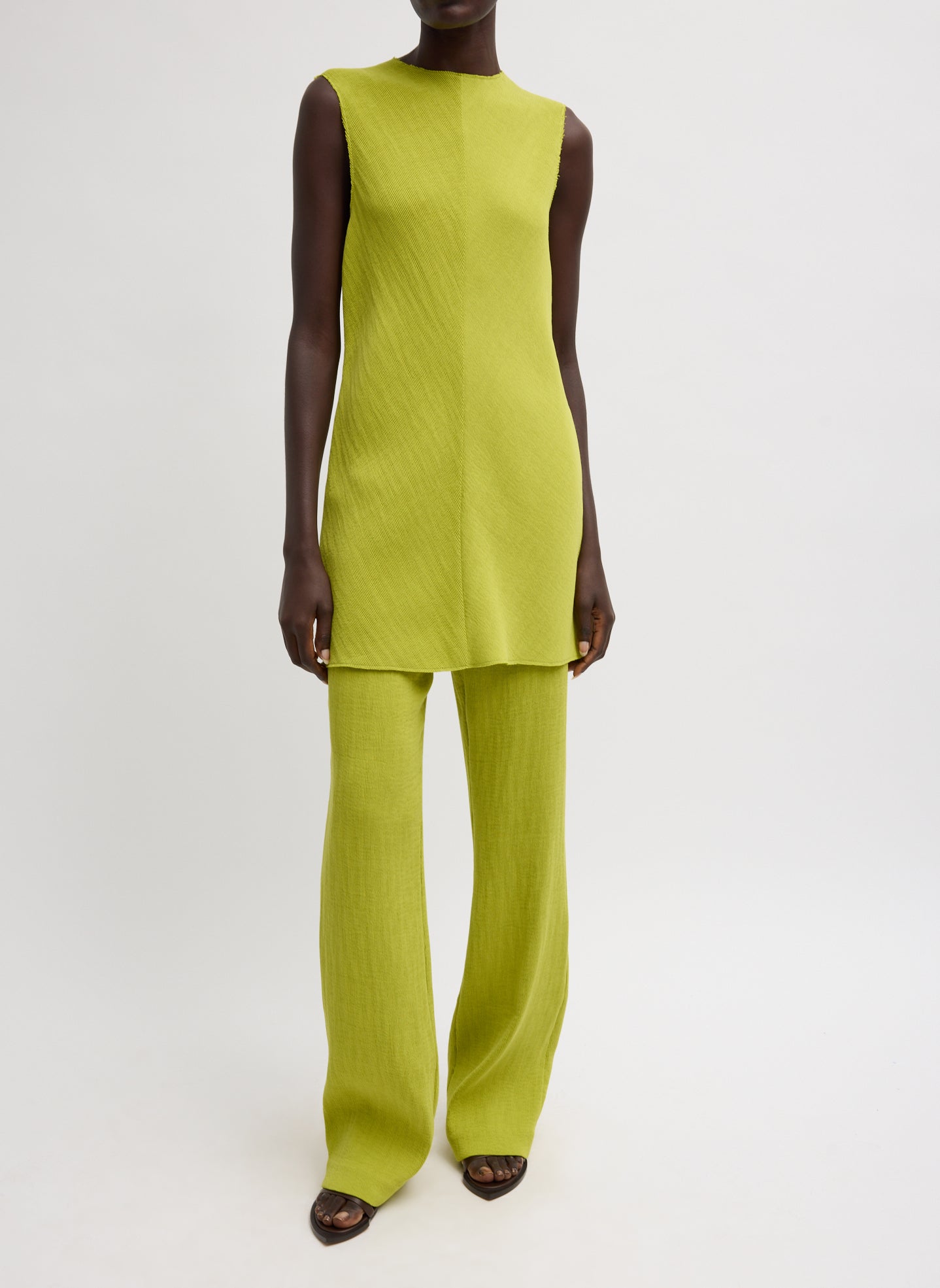 Viscose Plisse Sleeveless Bias Short Tunic Dress | Tibi