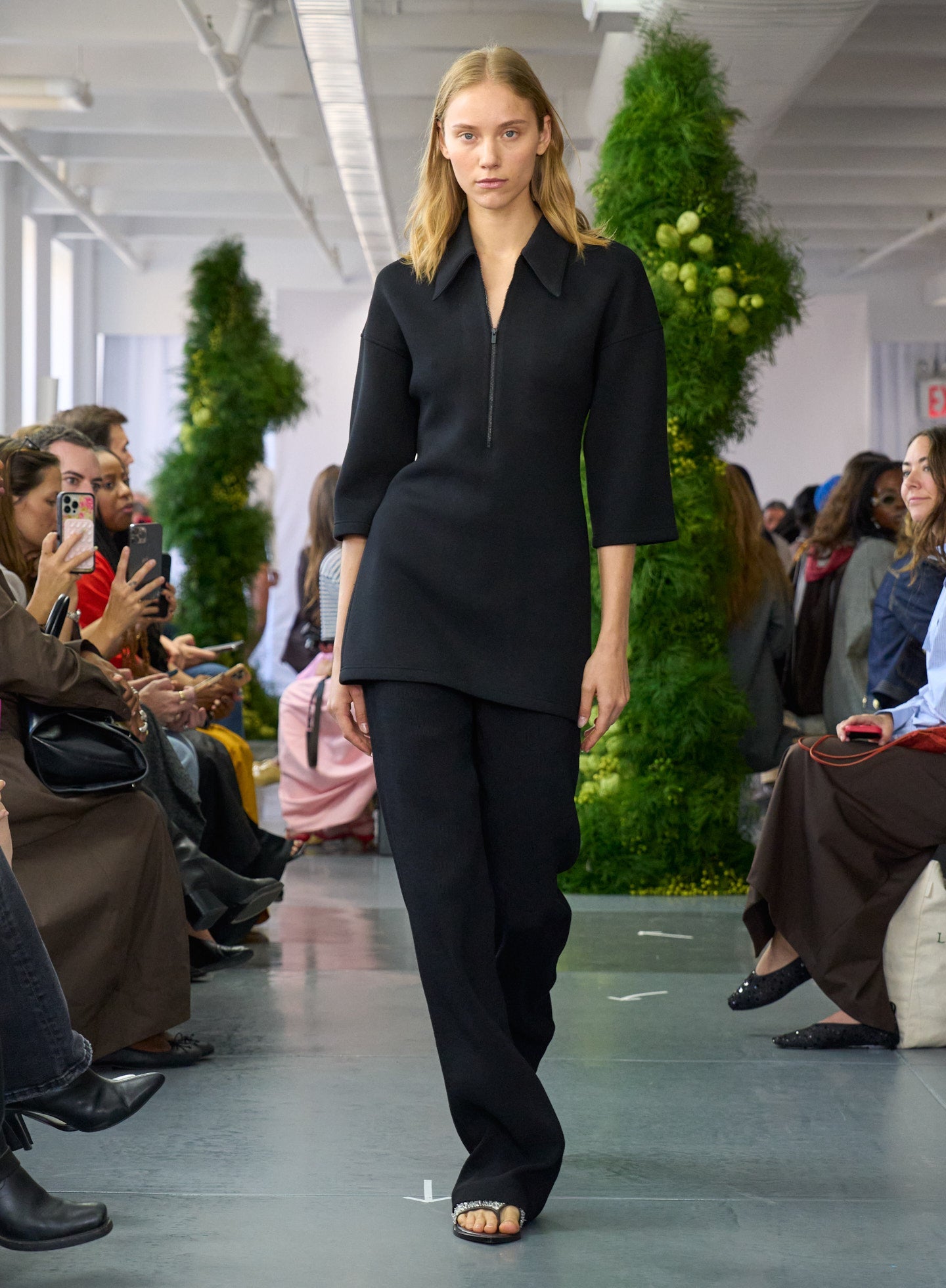 Bonded Viscose Zip Front Short Sleeve Slim Tunic | Tibi