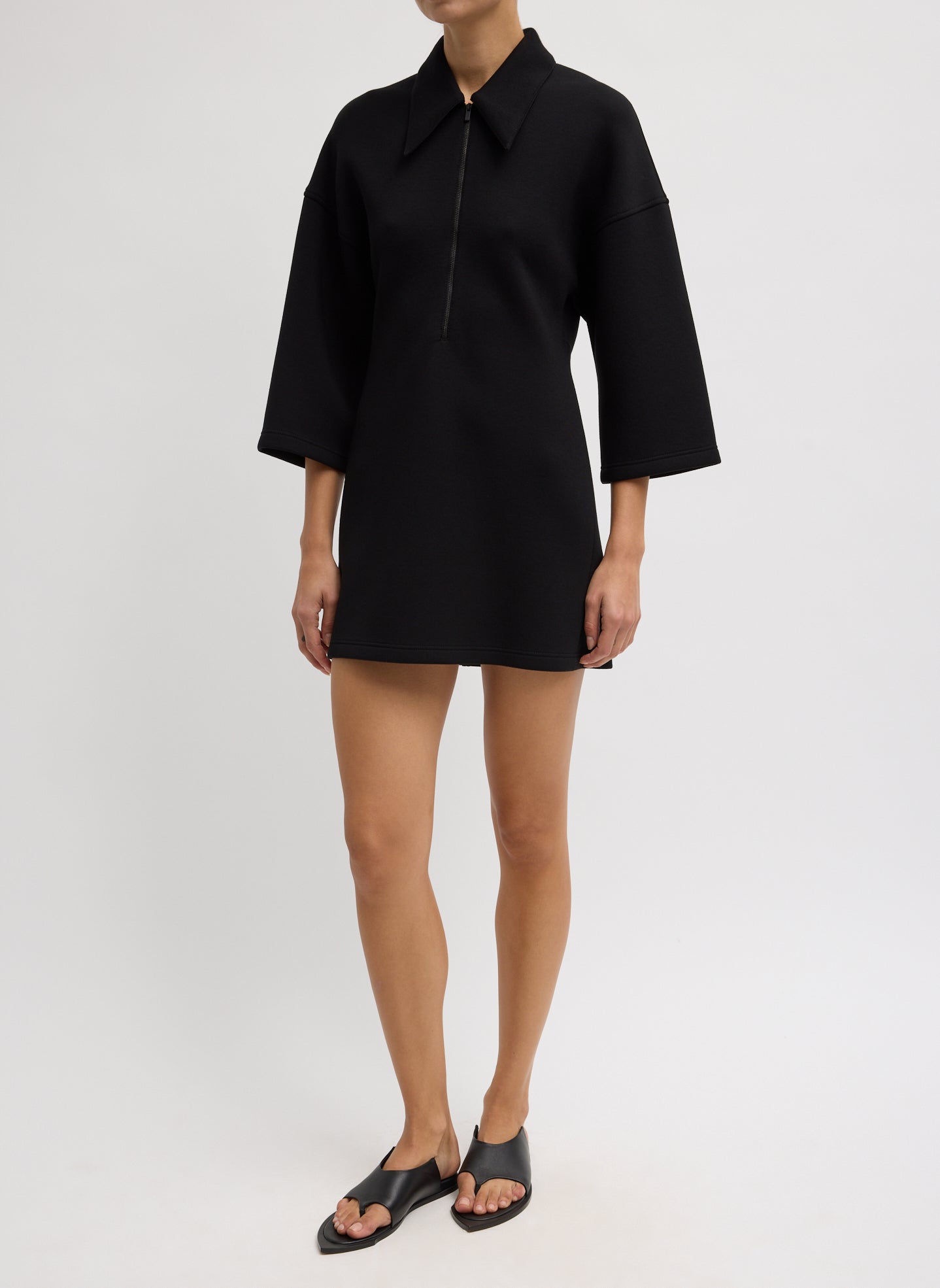 Bonded Viscose Zip Front Short Sleeve Slim Tunic | Tibi