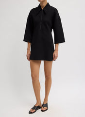 Bonded Viscose Zip Front Short Sleeve Slim Tunic | Tibi
