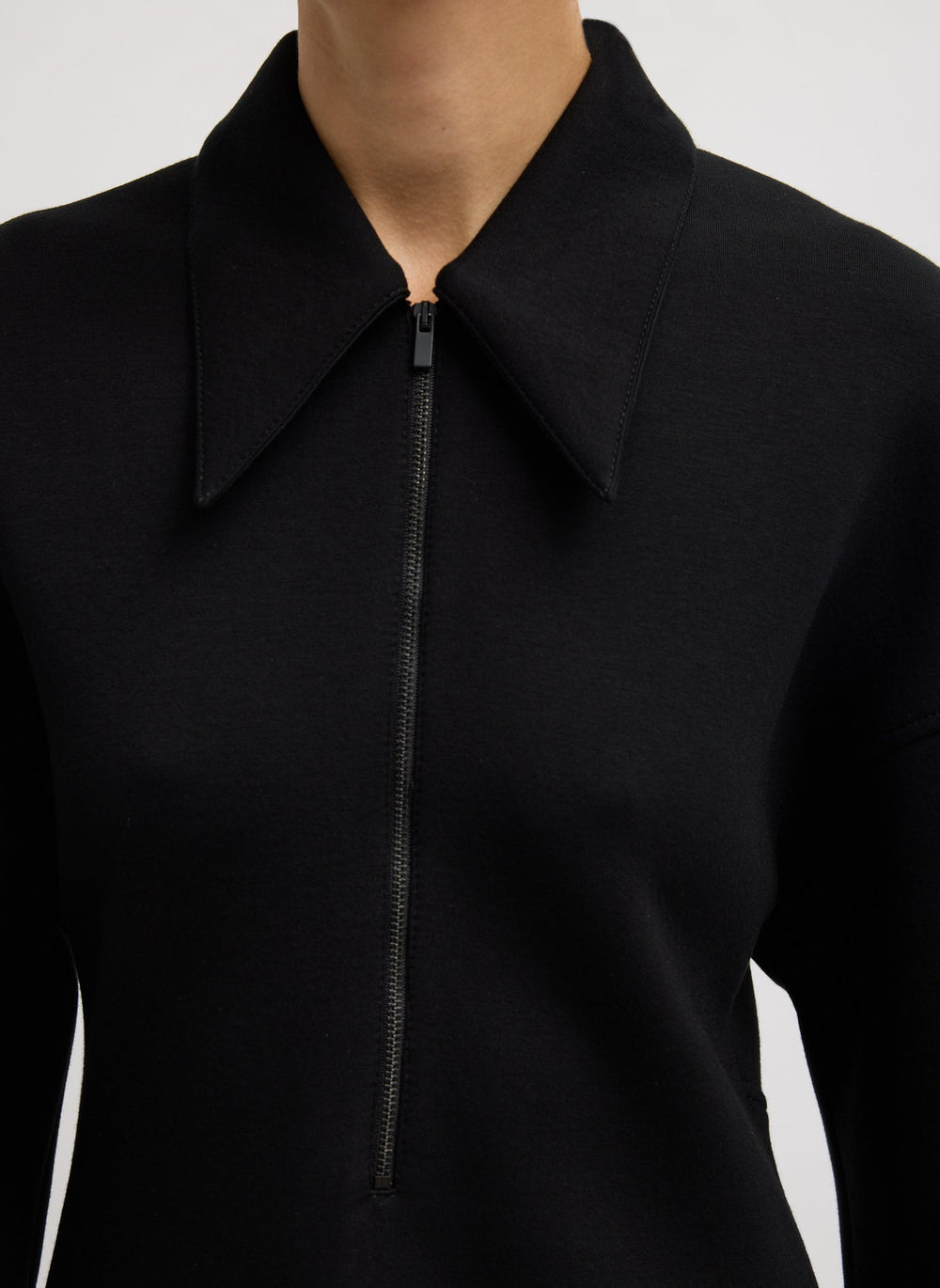 Bonded Viscose Zip Front Short Sleeve Slim Tunic | Tibi