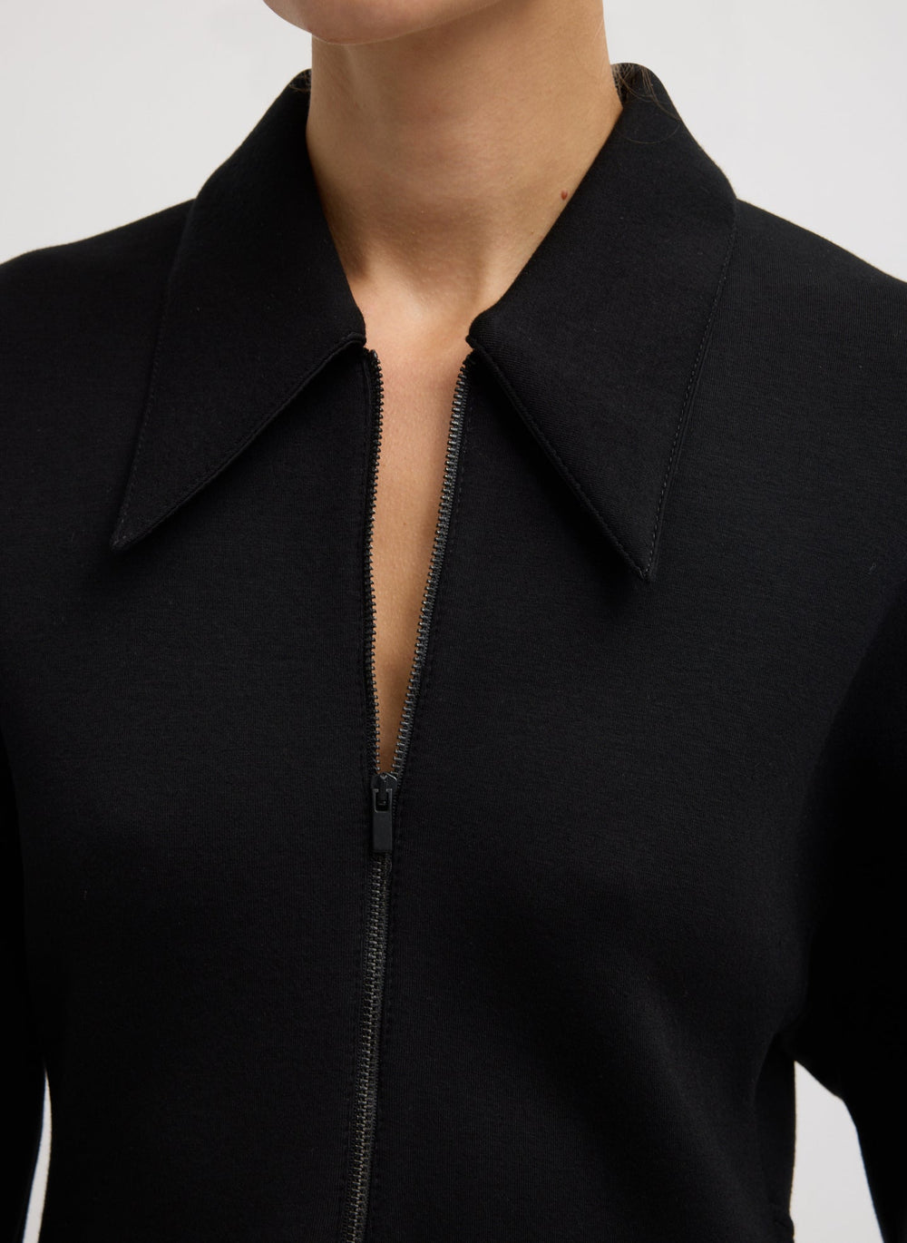 Bonded Viscose Zip Front Short Sleeve Slim Tunic | Tibi
