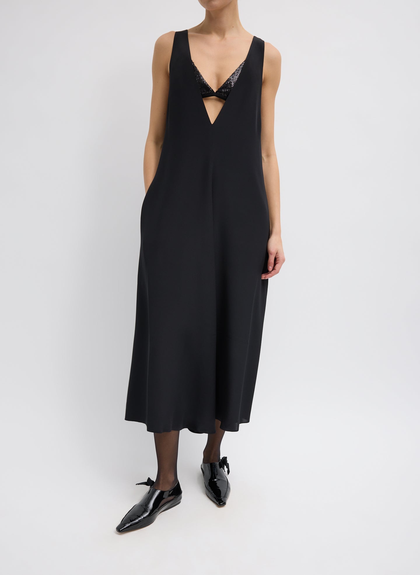 4-Ply Silk V-Neck Dress With Bra | Tibi