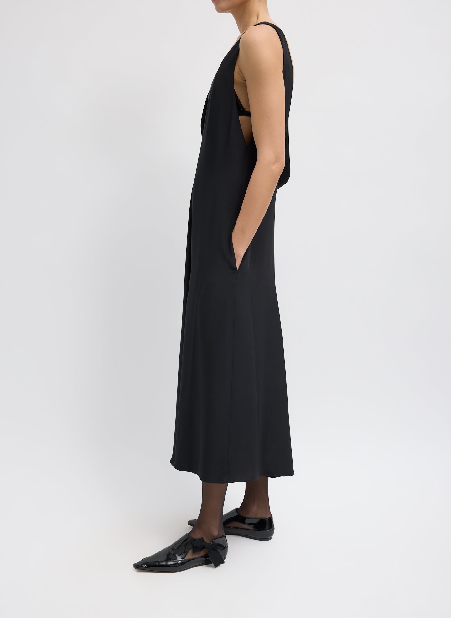 4-Ply Silk V-Neck Dress With Bra | Tibi