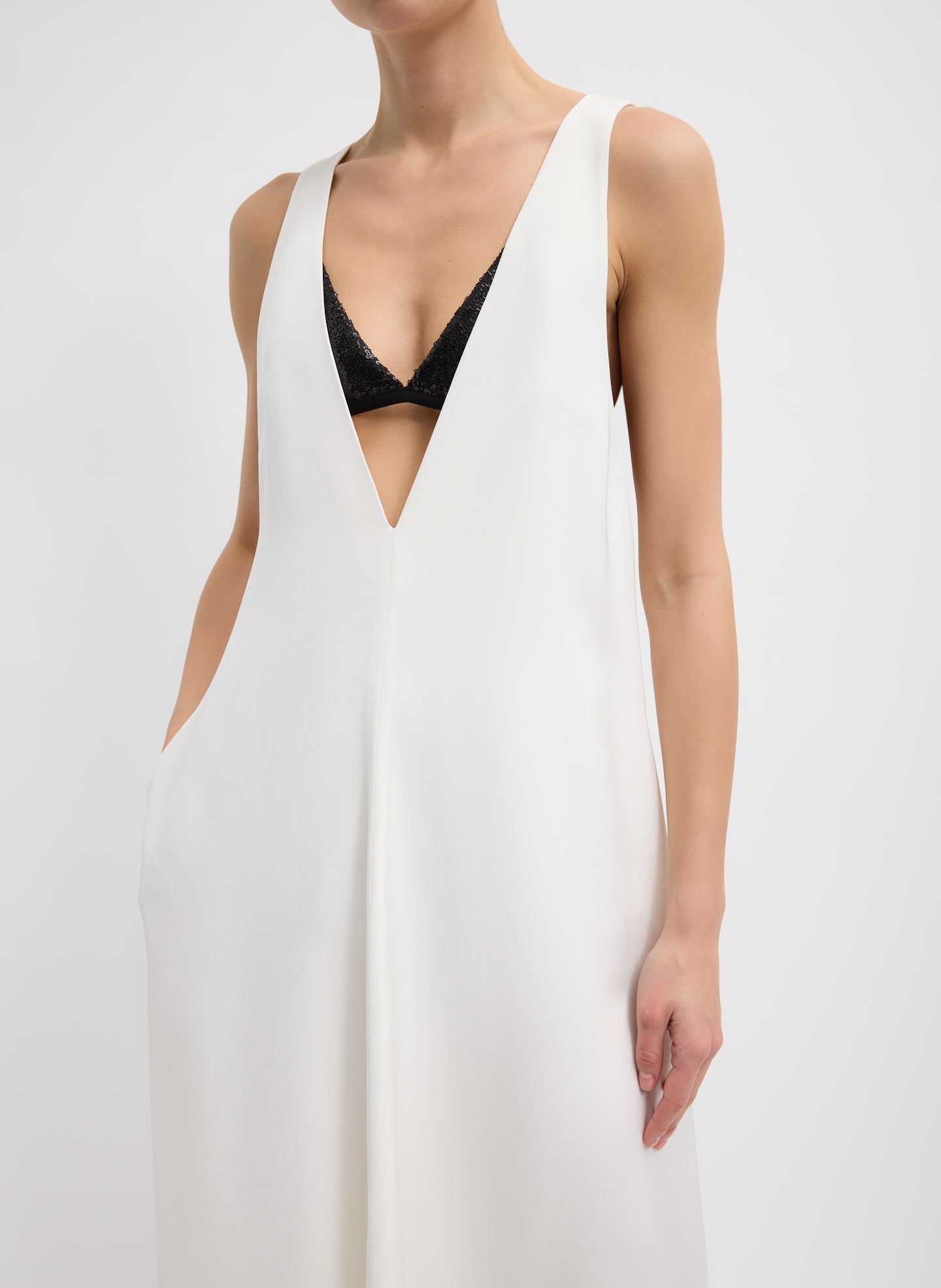 4-Ply Silk V-Neck Dress With Bra | Tibi