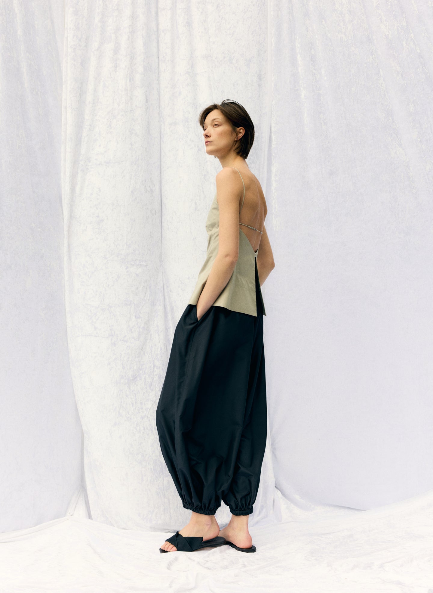 Eco Poplin Strappy Open Back Top | Tibi