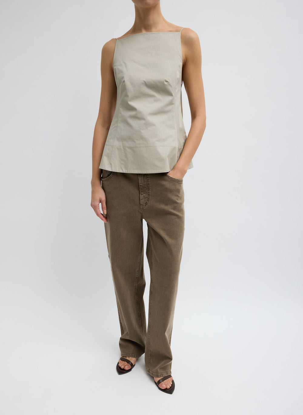 Eco Poplin Strappy Open Back Top | Tibi