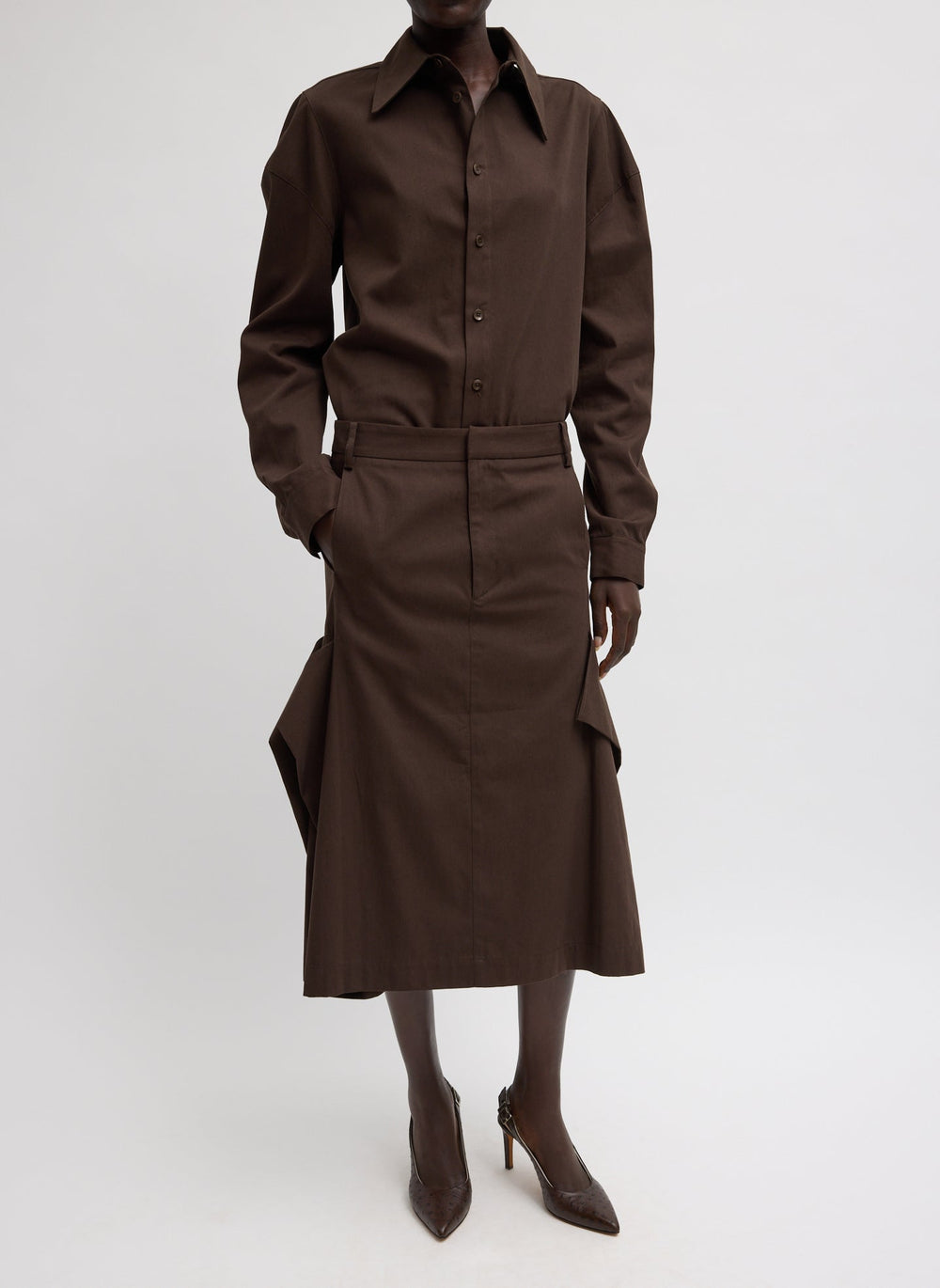 Luxe Spring Twill Hinged Shirt | Tibi