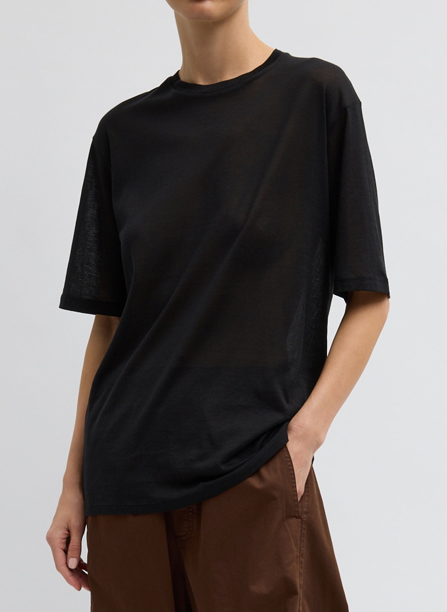 Sheer Crepe Knit Mock Unisex T-Shirt | Tibi