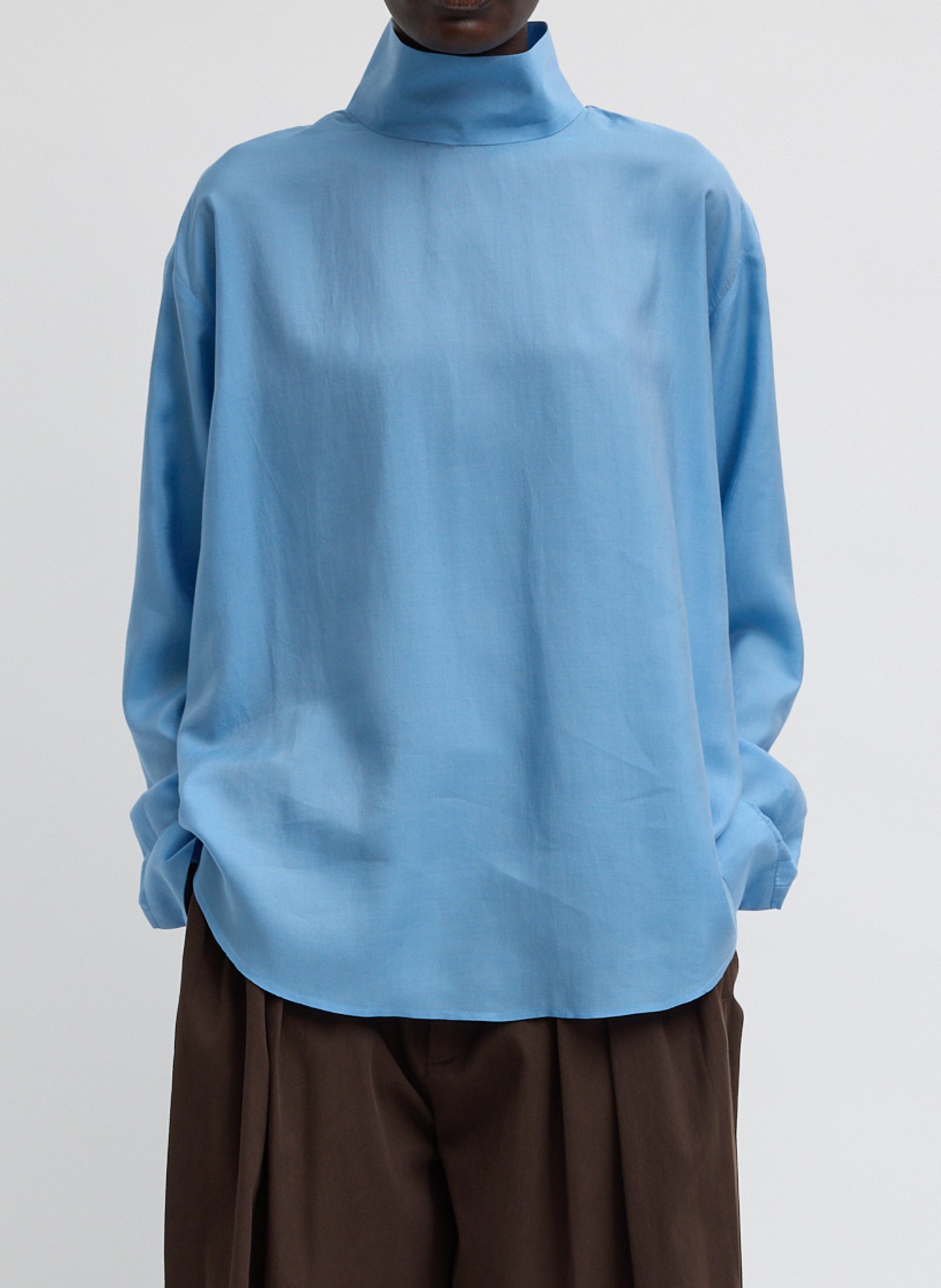 Ultra Light Silk Tencel Funnel Neck Shirt | Tibi