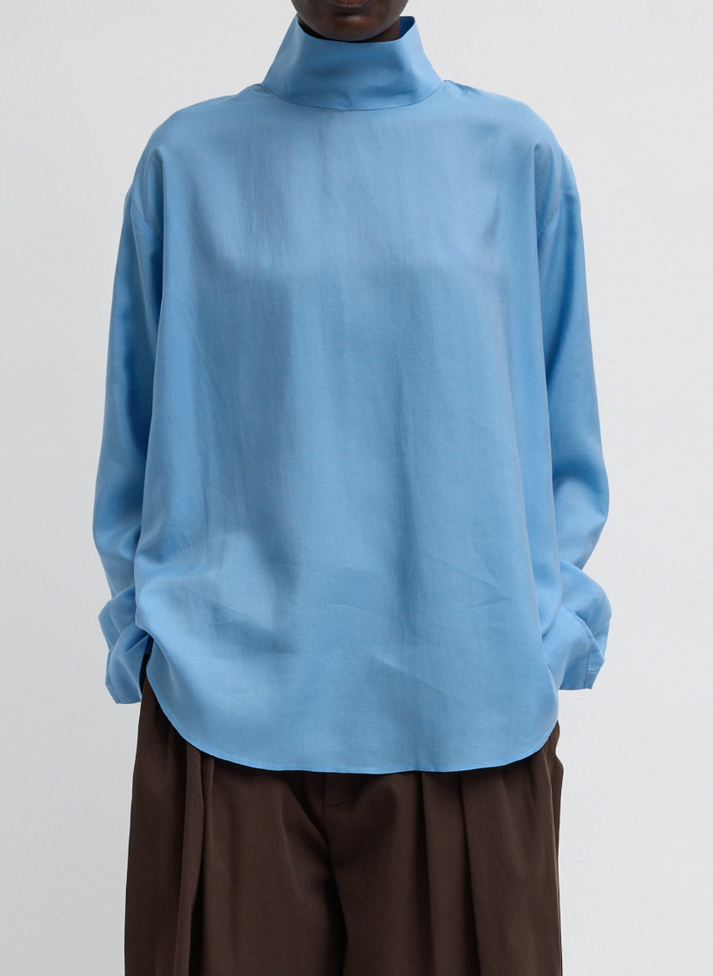 Ultra Light Silk Tencel Funnel Neck Shirt | Tibi