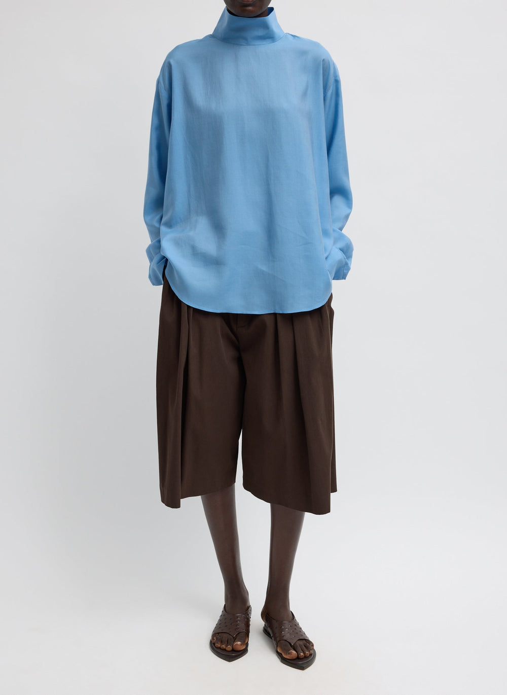 Ultra Light Silk Tencel Funnel Neck Shirt | Tibi