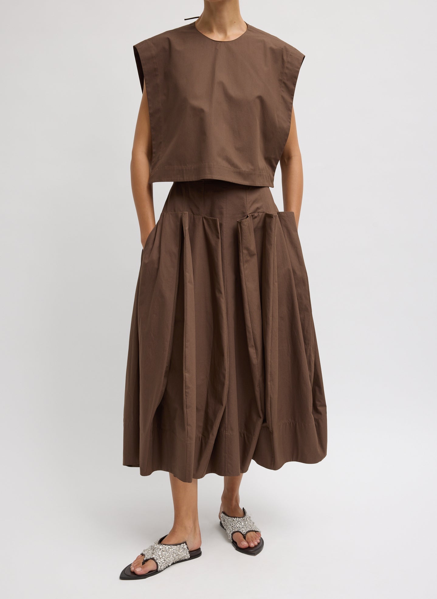 Compact Eco Poplin Cropped Square Top | Tibi