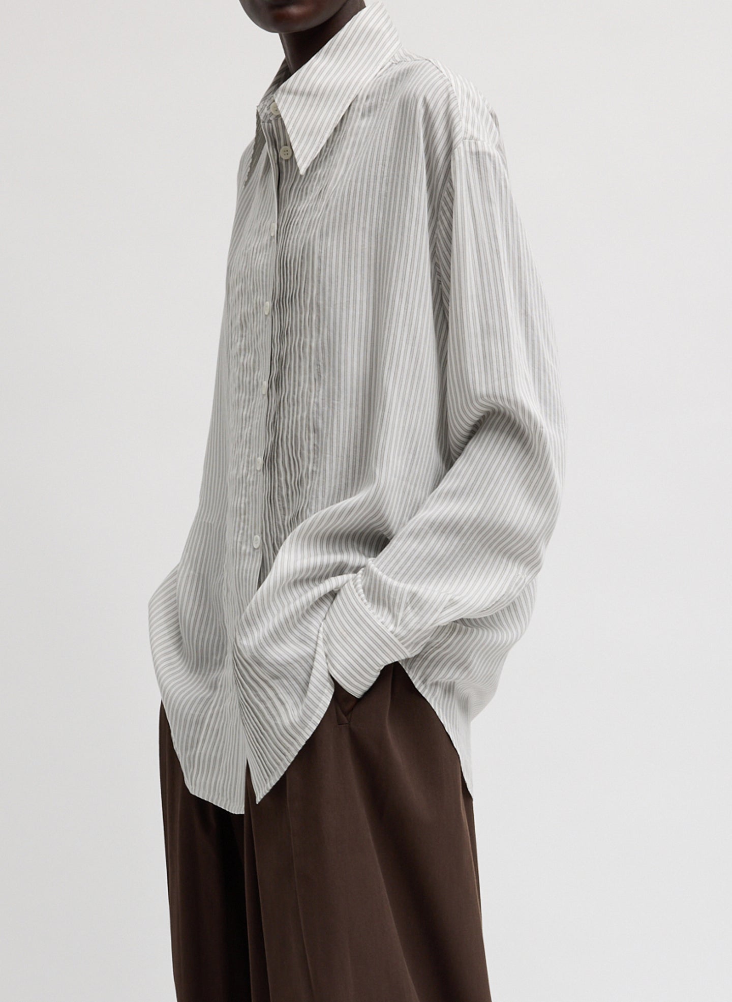 Ultra Light Silk Tencel Striped Pintucked Shirt | Tibi