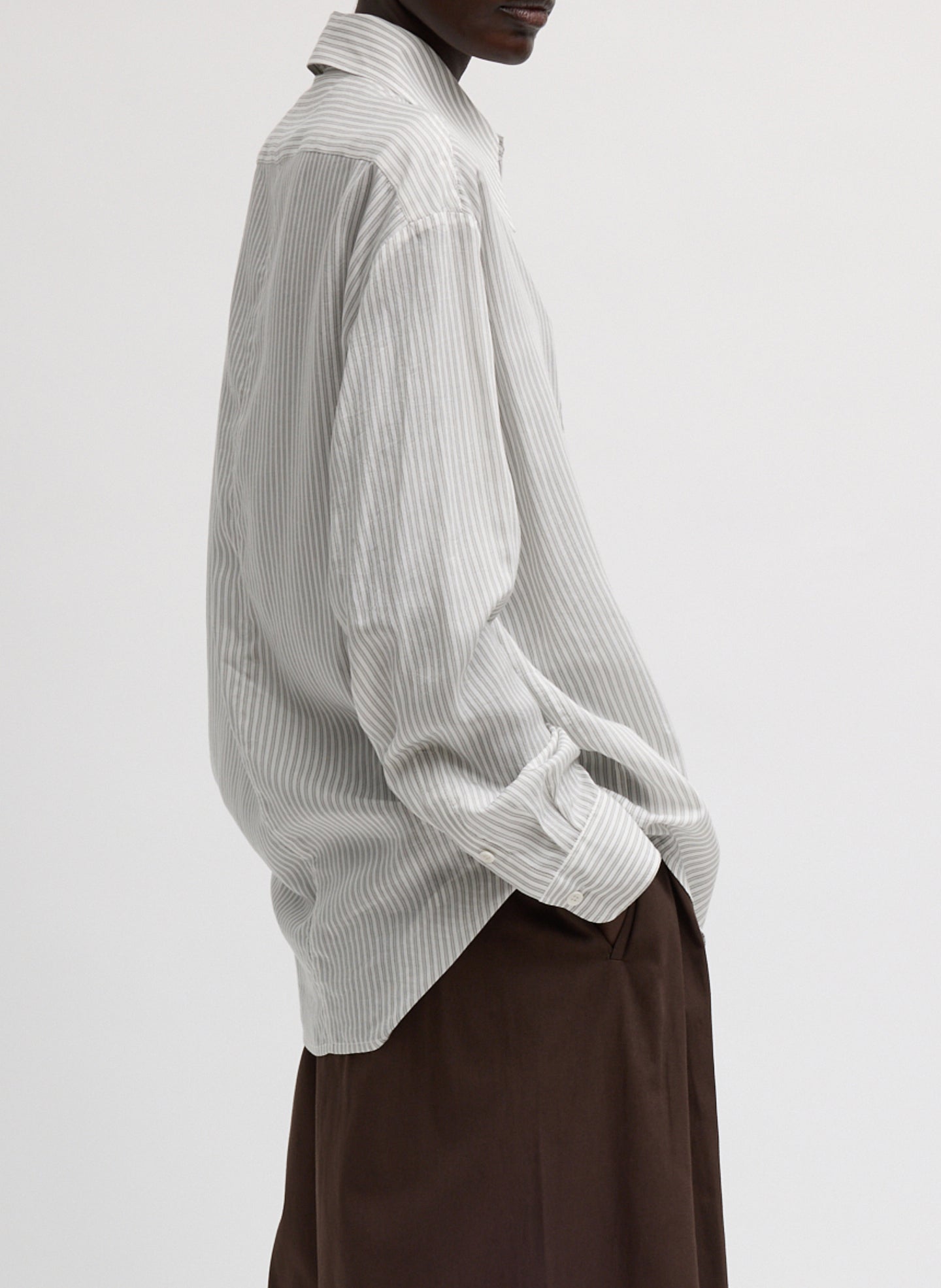 Ultra Light Silk Tencel Striped Pintucked Shirt | Tibi
