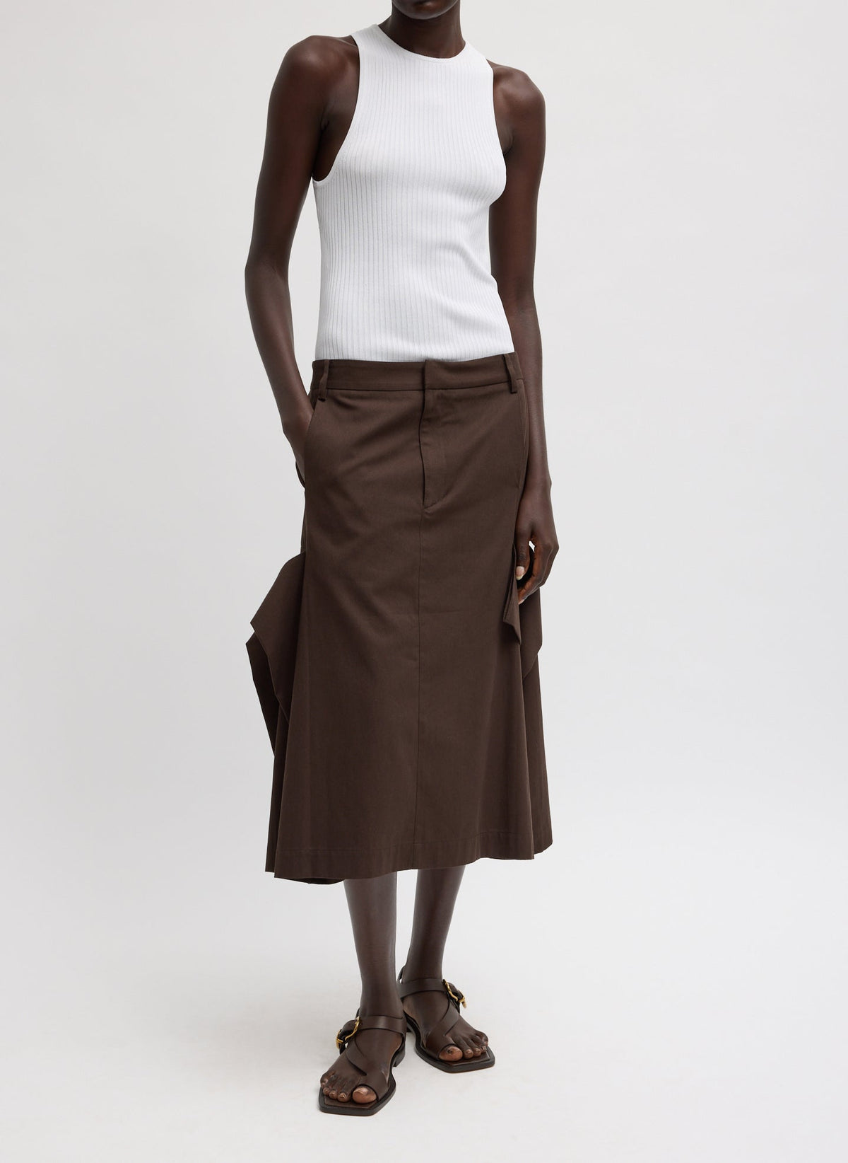 Luxe Spring Twill Tucked Pleat Skirt | Tibi