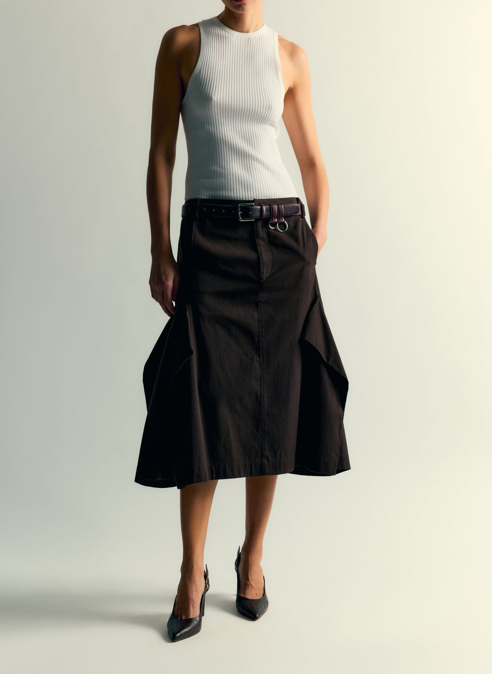 Luxe Spring Twill Tucked Pleat Skirt | Tibi