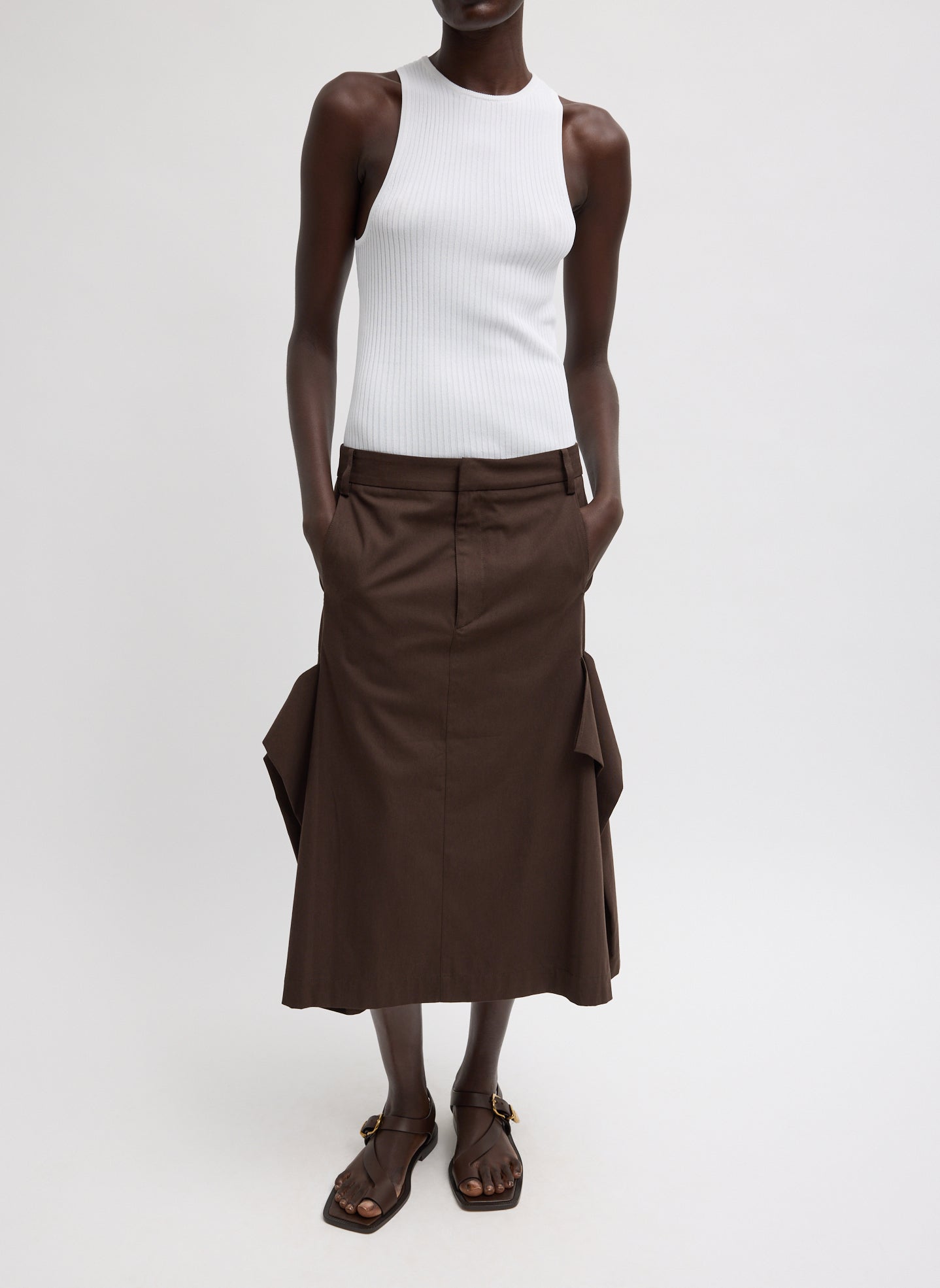 Luxe Spring Twill Tucked Pleat Skirt | Tibi