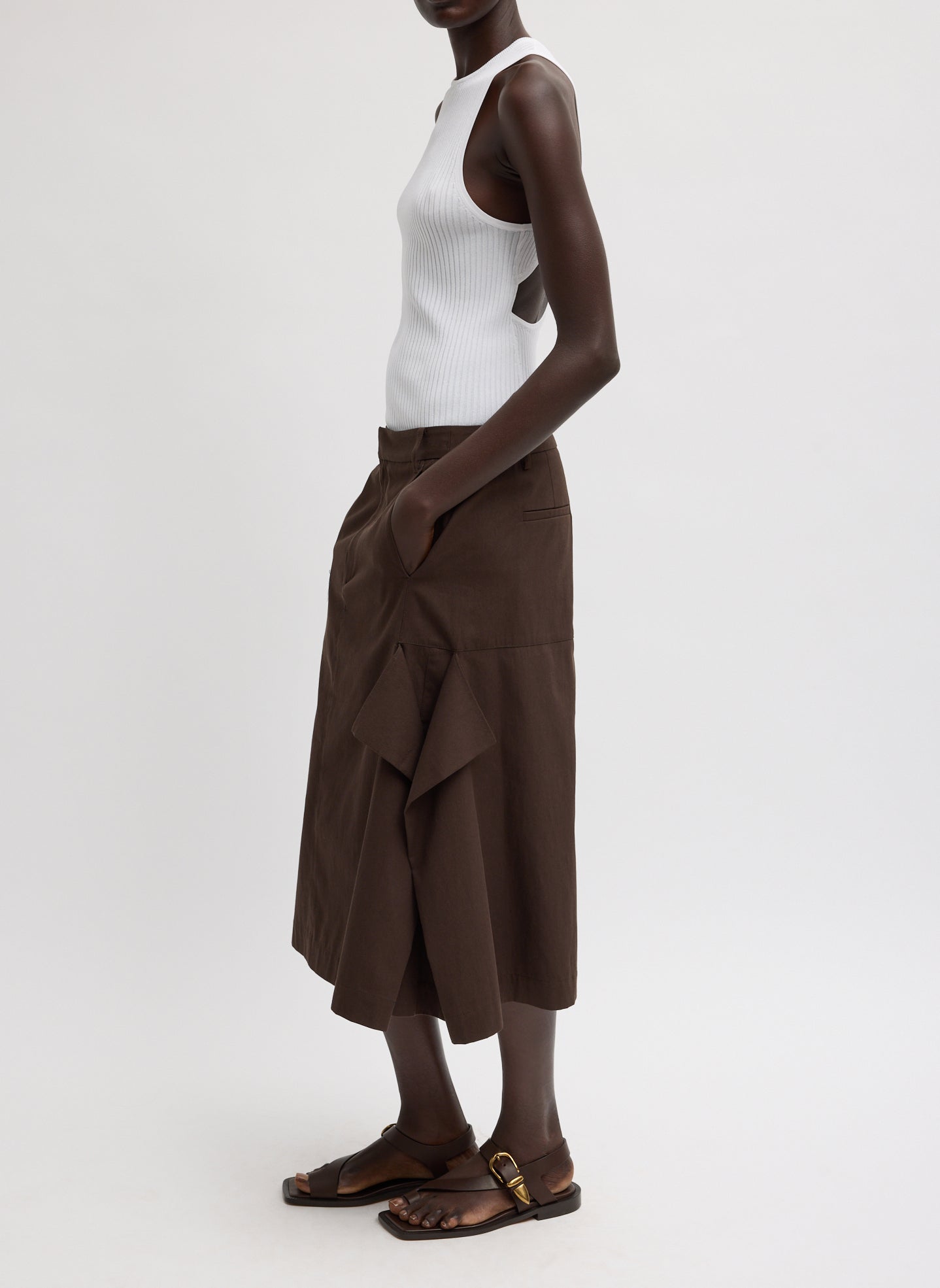 Luxe Spring Twill Tucked Pleat Skirt | Tibi