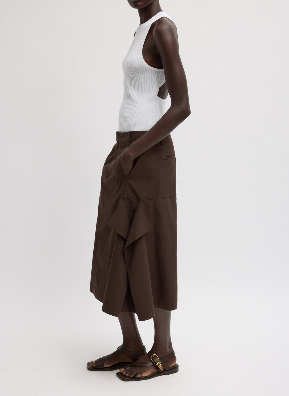 Luxe Spring Twill Tucked Pleat Skirt | Tibi