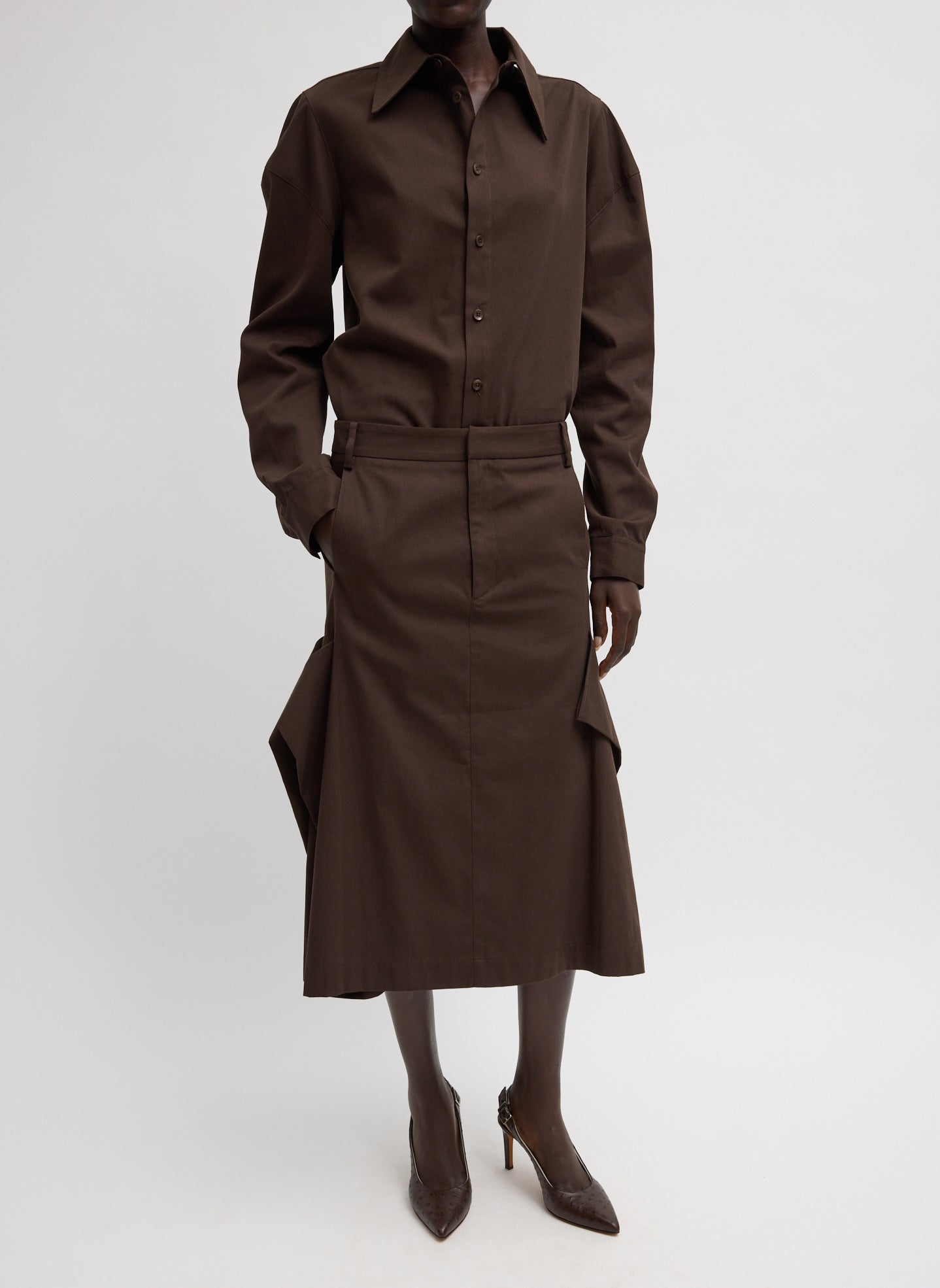 Luxe Spring Twill Tucked Pleat Skirt | Tibi