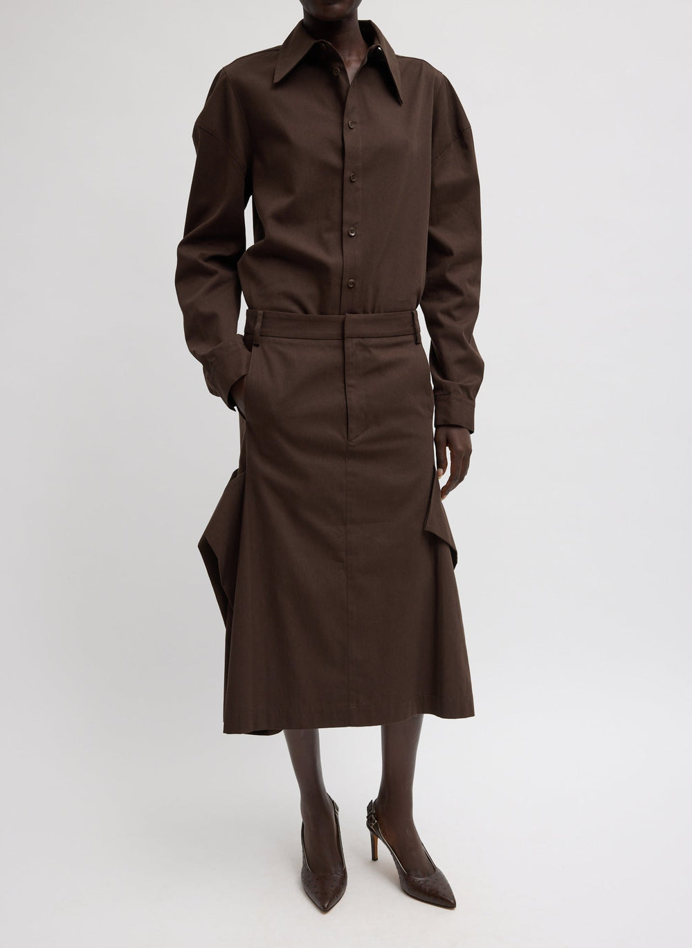 Luxe Spring Twill Tucked Pleat Skirt | Tibi
