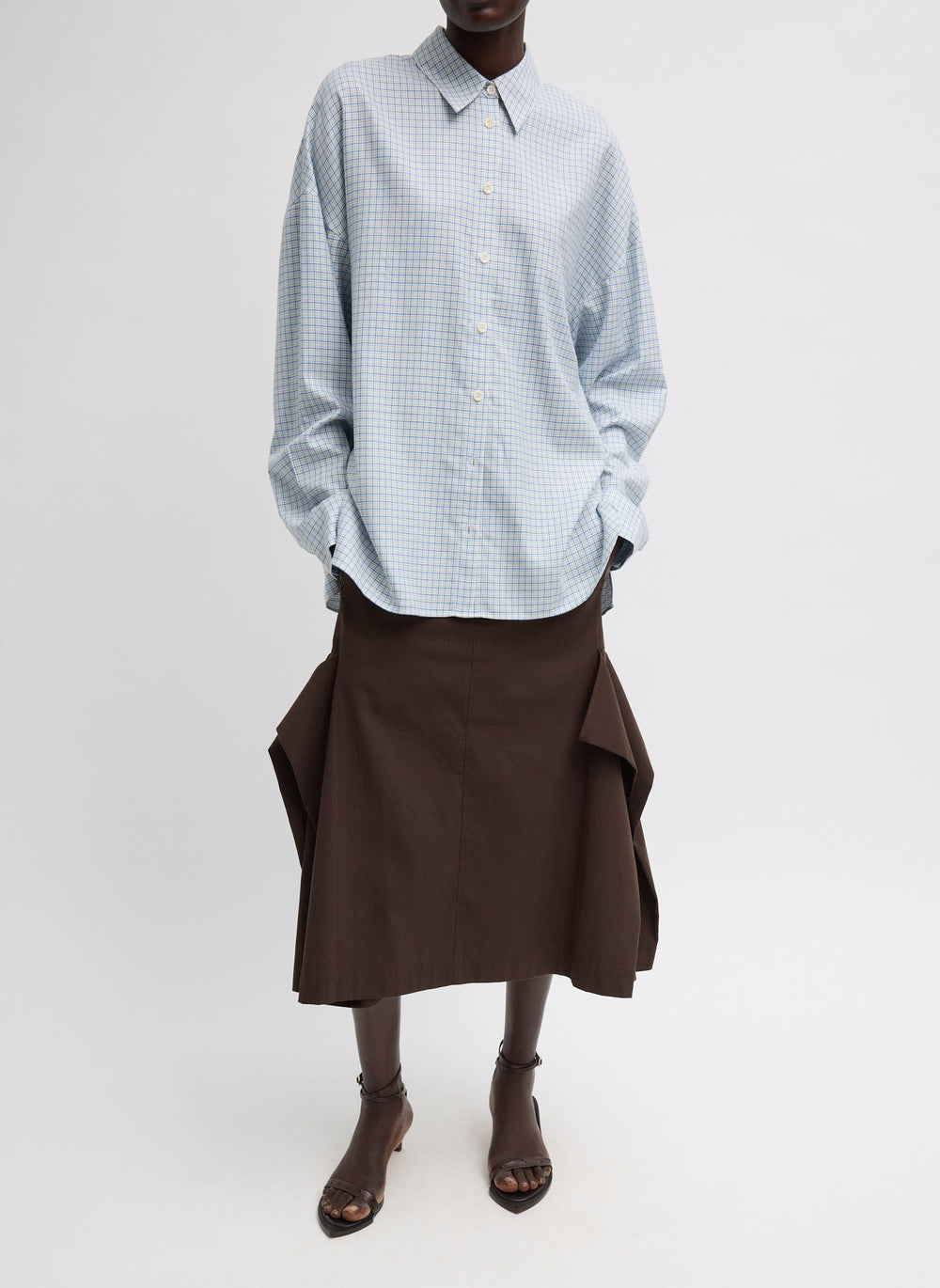 Luxe Spring Twill Tucked Pleat Skirt | Tibi