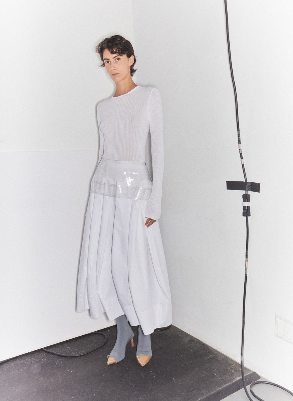Compact Eco Poplin Pinched Pleat Full Skirt | Tibi